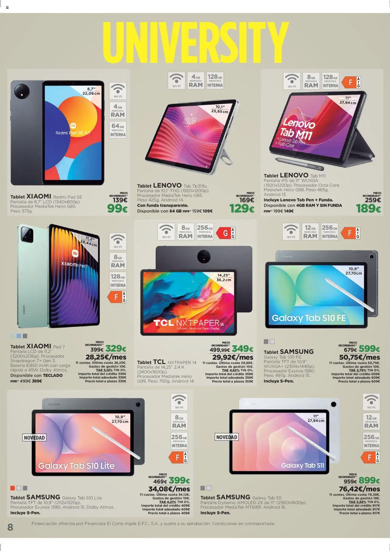 Nuevas ofertas de El Corte Inglés válidas en toda la República Mexicana desde el 08.09.2025. ¡Encuentra las mejores ofertas en El Corte Inglés - Catálogo University! | Página: 8 | Productos: Tablet, Funda, Batería, Teclado