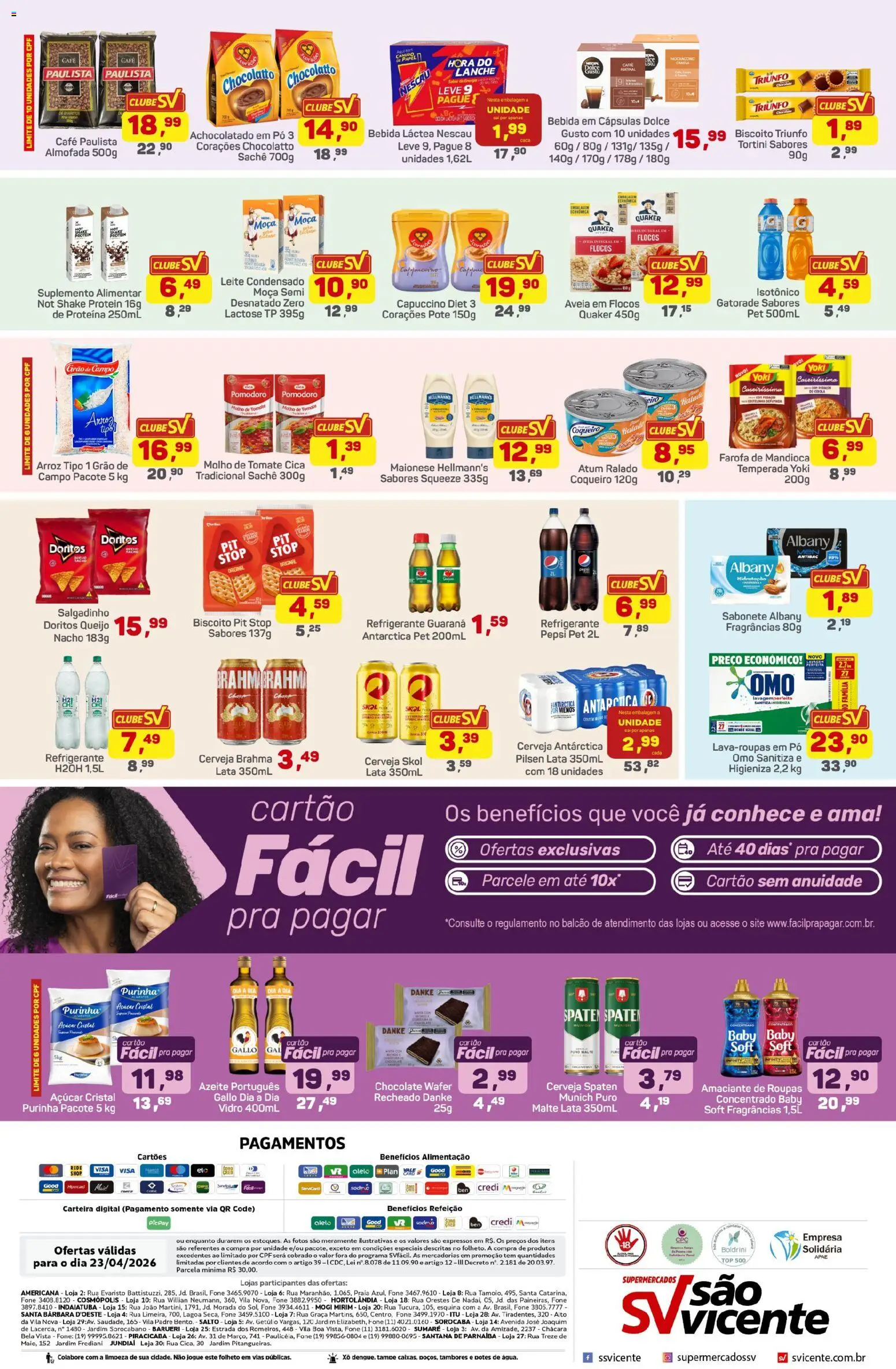 Supermercados São Vicente Folheto - válido de 23.04.2026 | Página: 2 | Produtos: Bebida, Carteira, Atum, Leite condensado