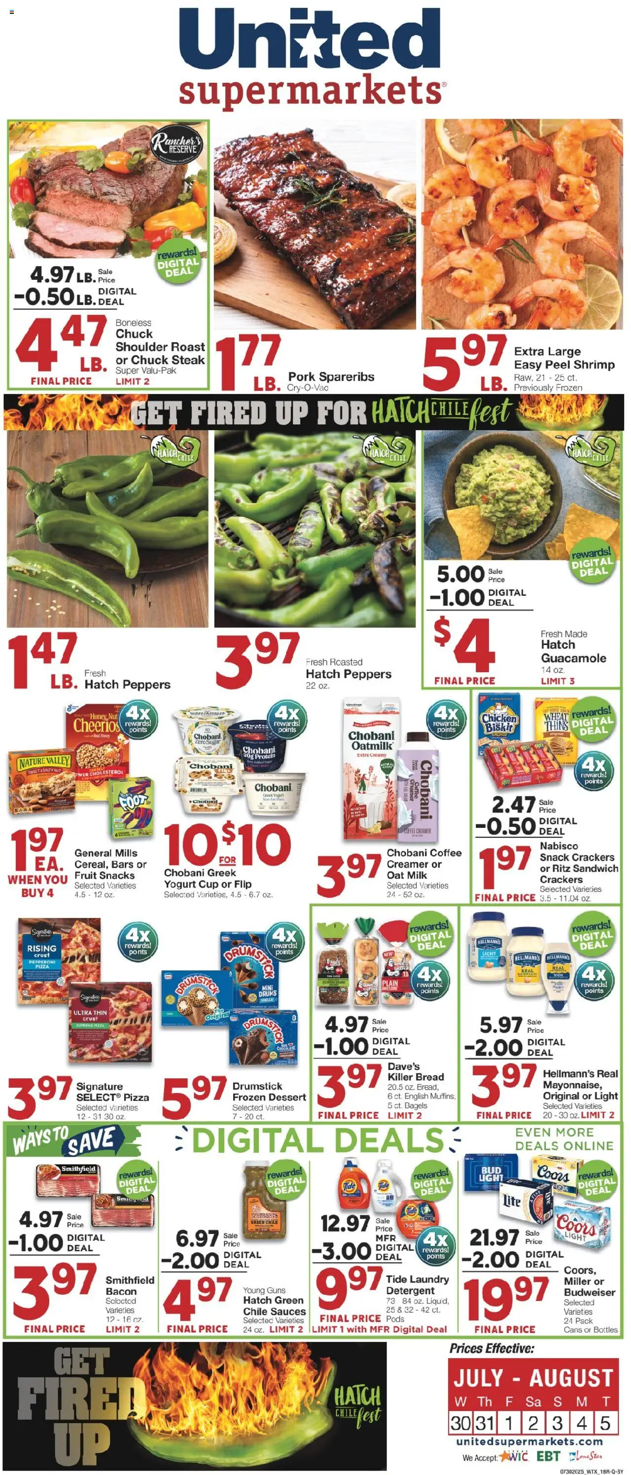 United Supermarkets Weekly Ad - valid from 29.07.2025 | Page: 1 | Products: Coffee, Pizza, Detergent, Sugar