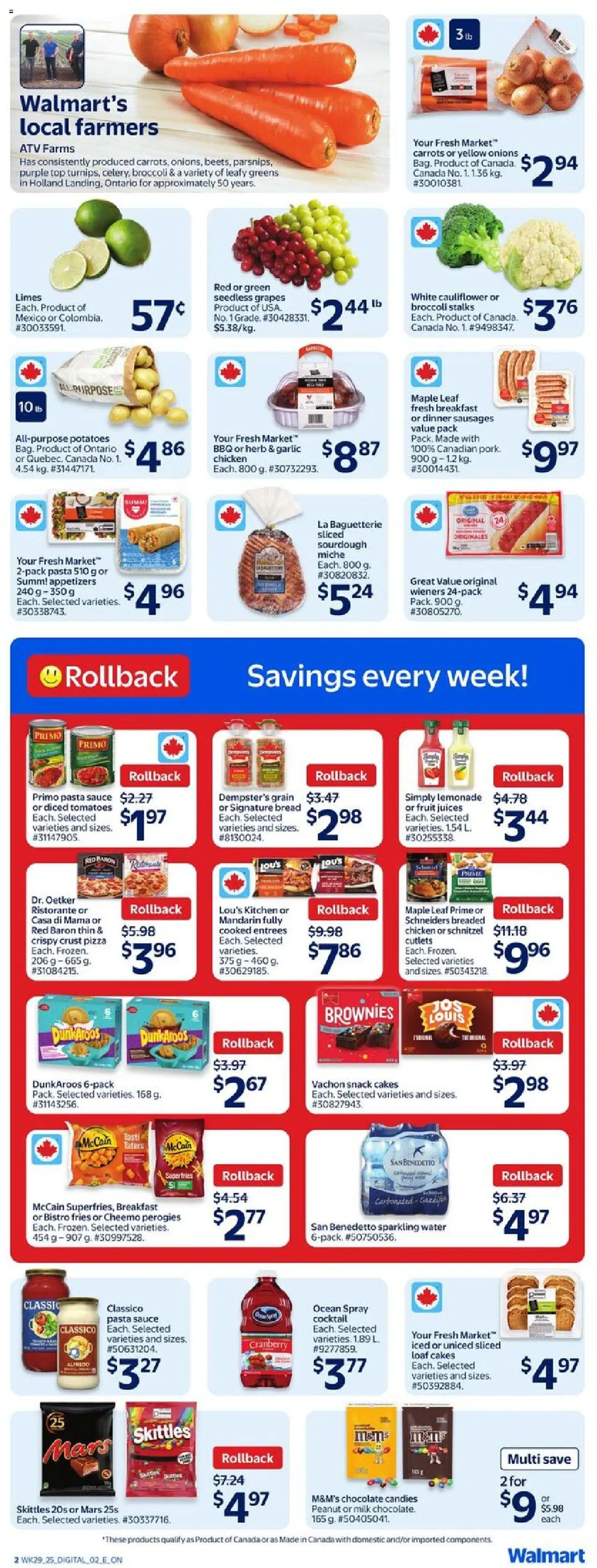 Walmart flyer valid from 14.08.2025 | Page: 3 | Products: Milk, Bread, Chicken, Tomatoes