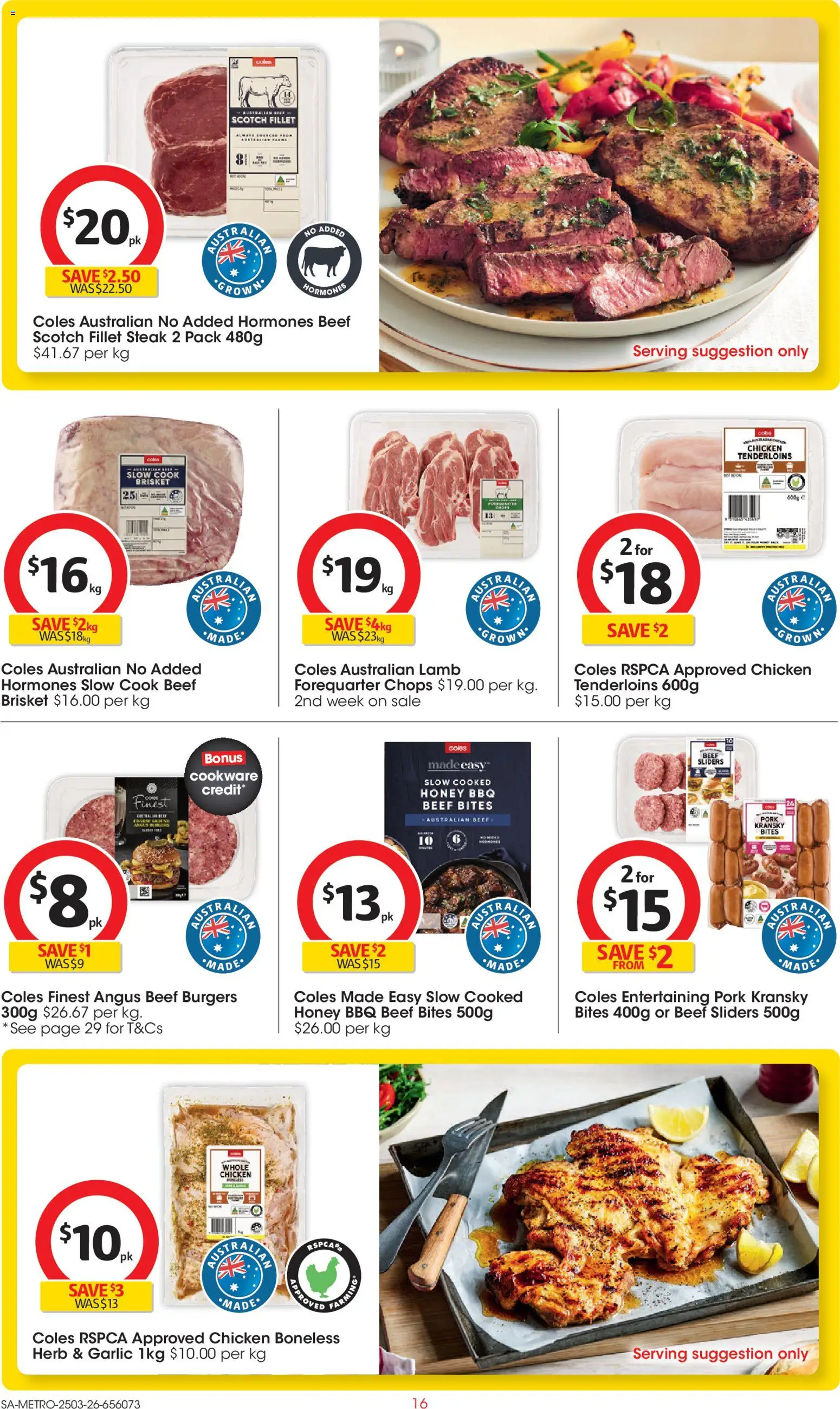 Coles catalogue - valid from 25.03.2026 | Page: 16 | Products: Chicken, Steak, Scotch, Garlic