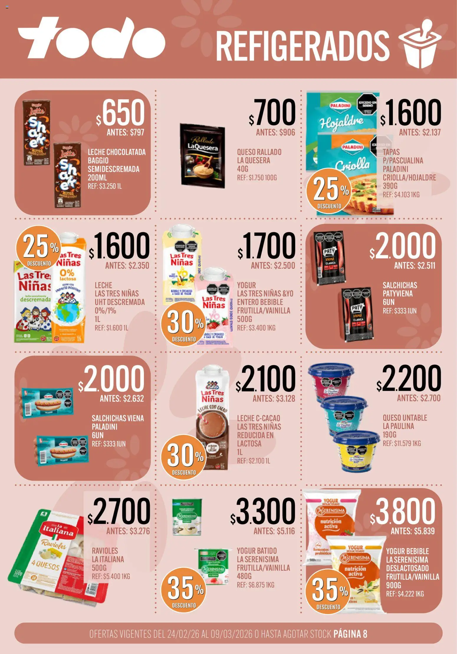 Supermercados TODO - Ofertas │ válido desde el 24.02.2026 | Página: 8 | Productos: Leche, Queso, Yogur, Chocolatada