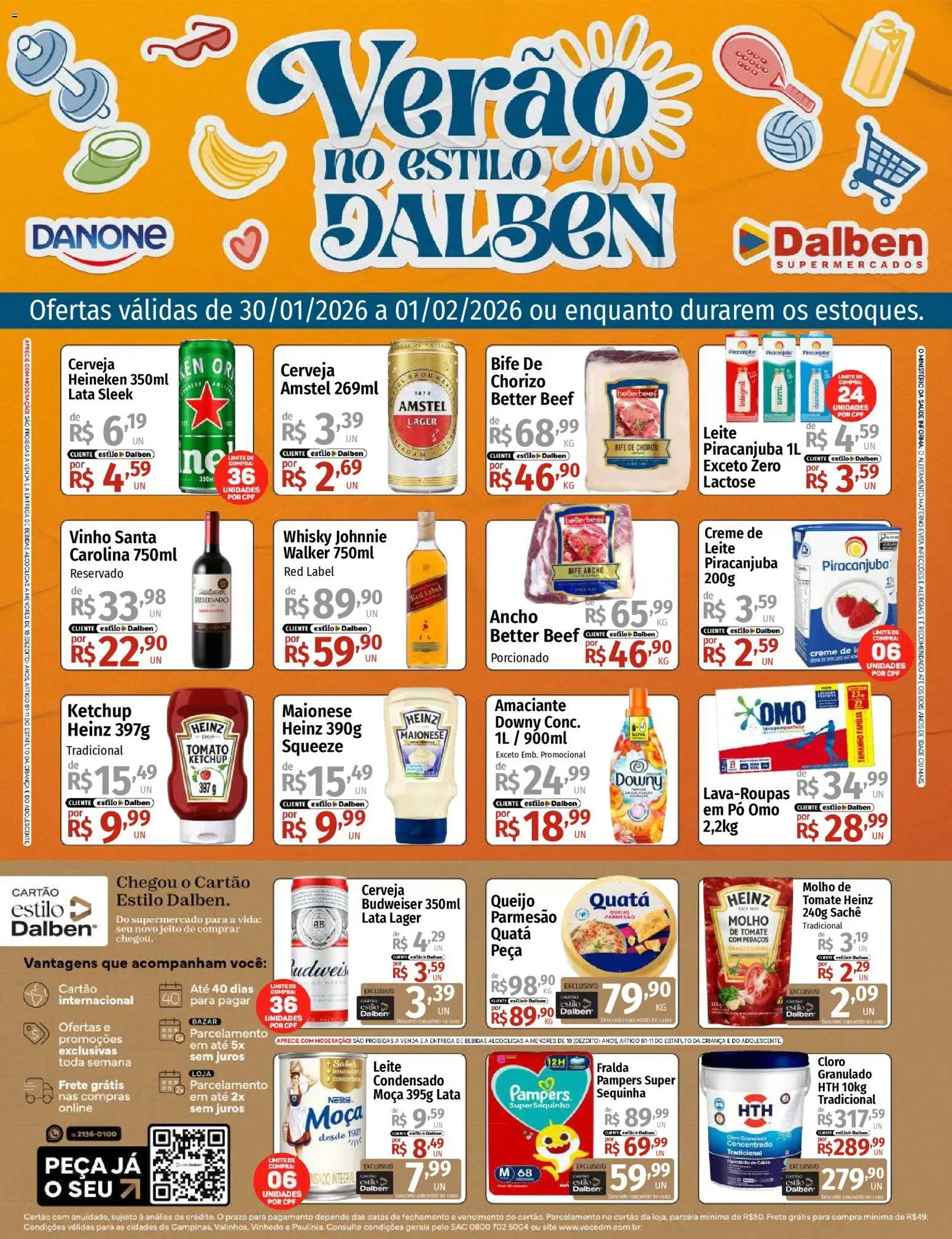 Supermercado Dalben Folheto - válido de 30.01.2026 | Página: 1 | Produtos: Vinho, Cerveja Heineken, Creme, Amaciante