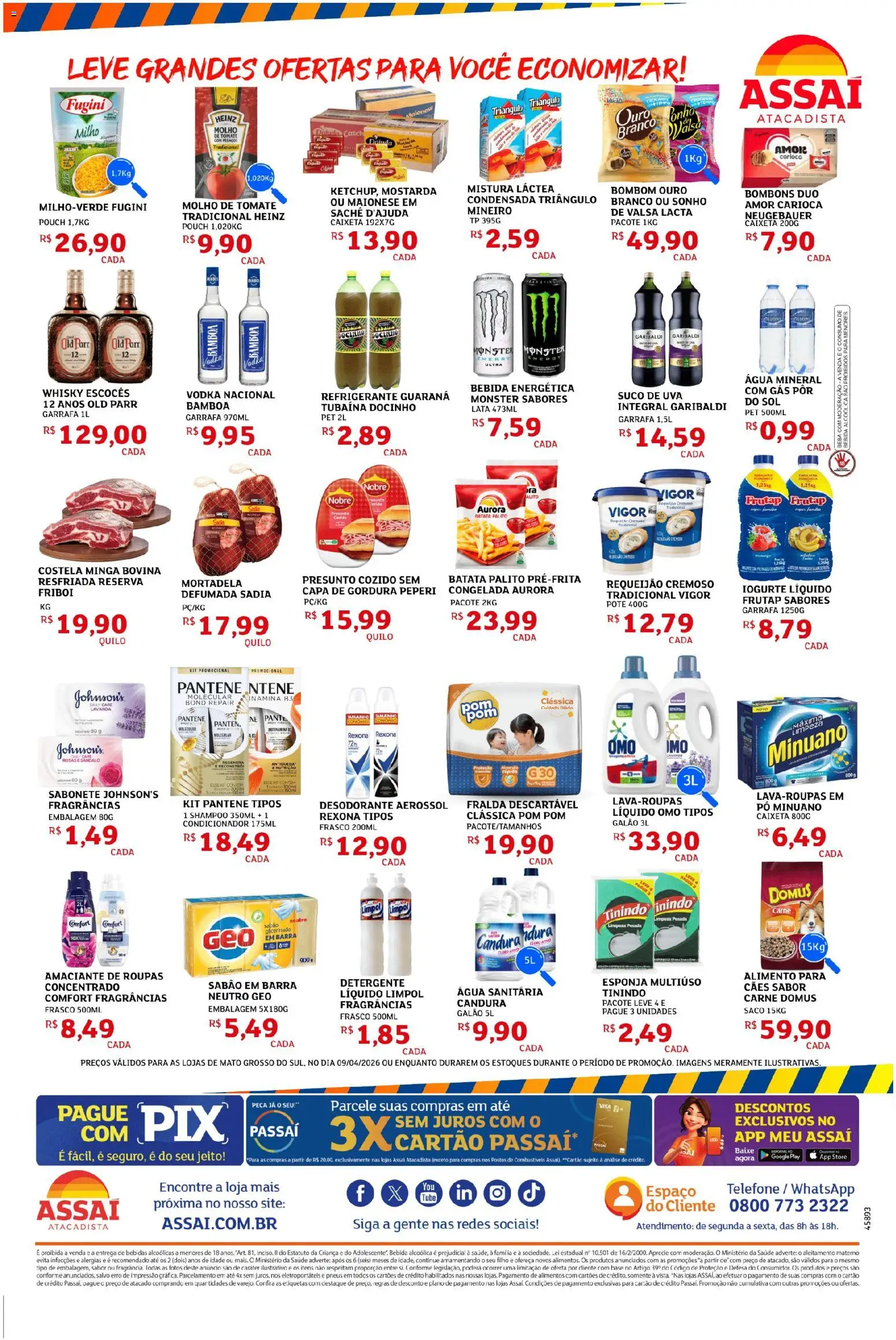 Assaí Atacadista Folheto - válido de 09.04.2026 | Página: 2 | Produtos: Whisky, Desodorante, Rexona, Água sanitária