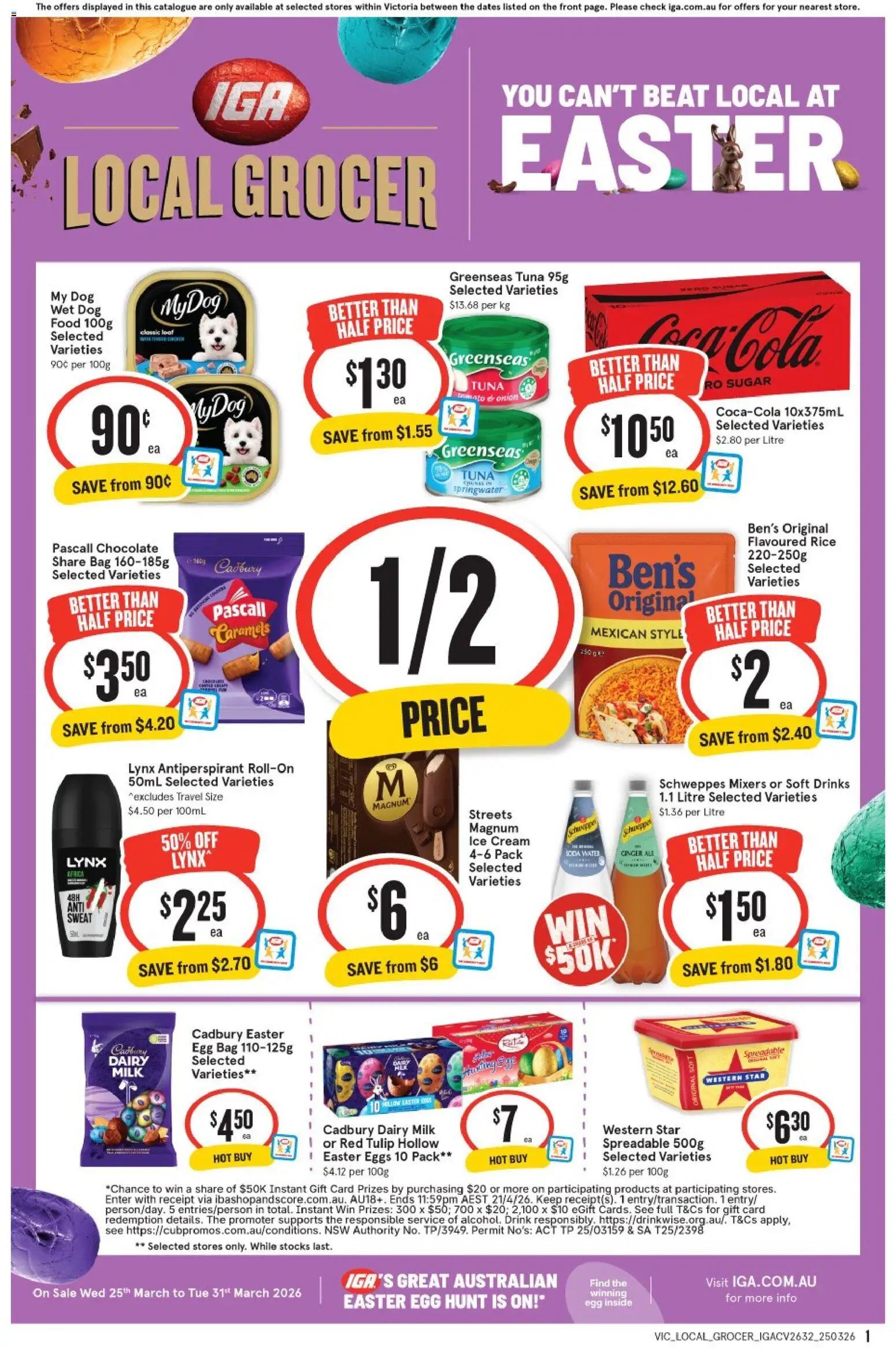 IGA catalogue - valid from 25.03.2026 | Page: 1 | Products: Eggs, Chocolate, Rice, Sugar