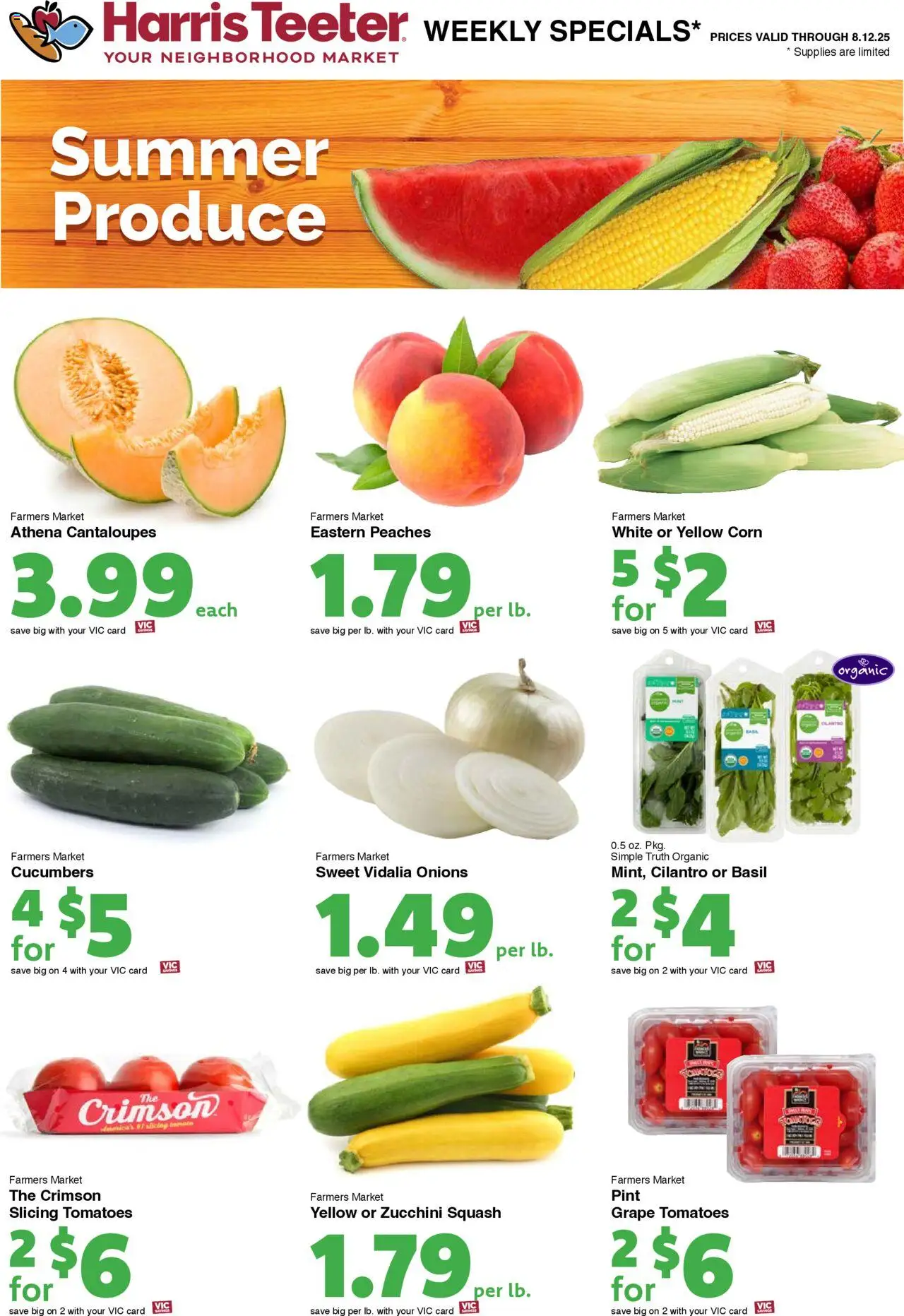 Harris Teeter Weekly Ad - valid from 06.08.2025 | Page: 14 | Products: Cantaloupes, Squash, Zucchini, Tomatoes