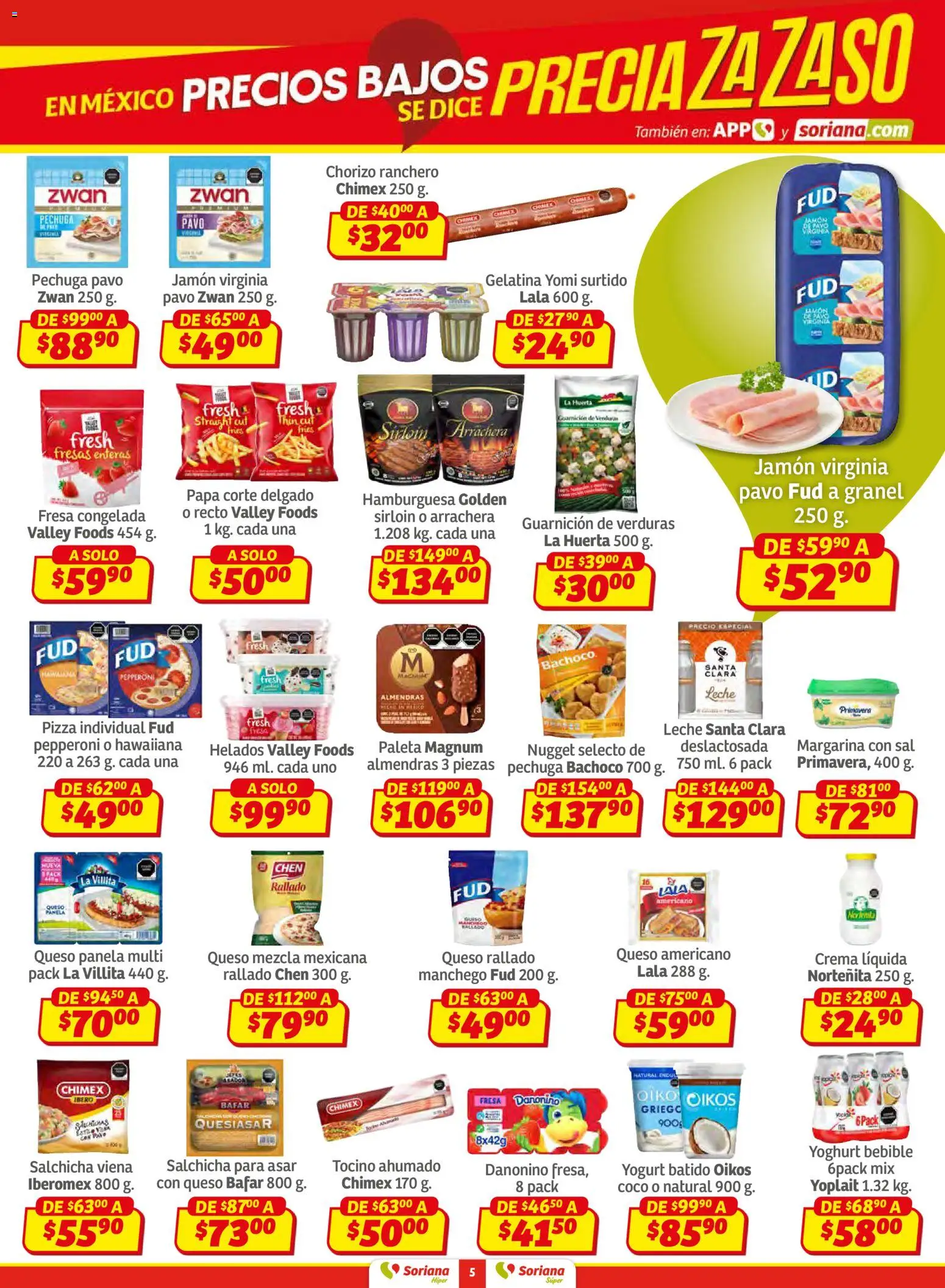 Nuevas ofertas de Soriana válidas en toda la República Mexicana desde el 02.01.2026. ¡Encuentra las mejores ofertas en Soriana - Preciazazaso Súper: Chih, Coah, Dur, NL, SLP, Tamps, Zac! | Página: 5 | Productos: Papa, Gelatina, Paleta, Jamón