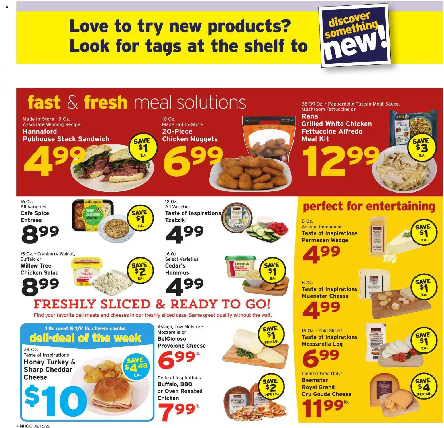 Hannaford Weekly Ad - valid from 15.02.2026 | Page: 4 | Products: Shelf, Cheese, Salad, Oven
