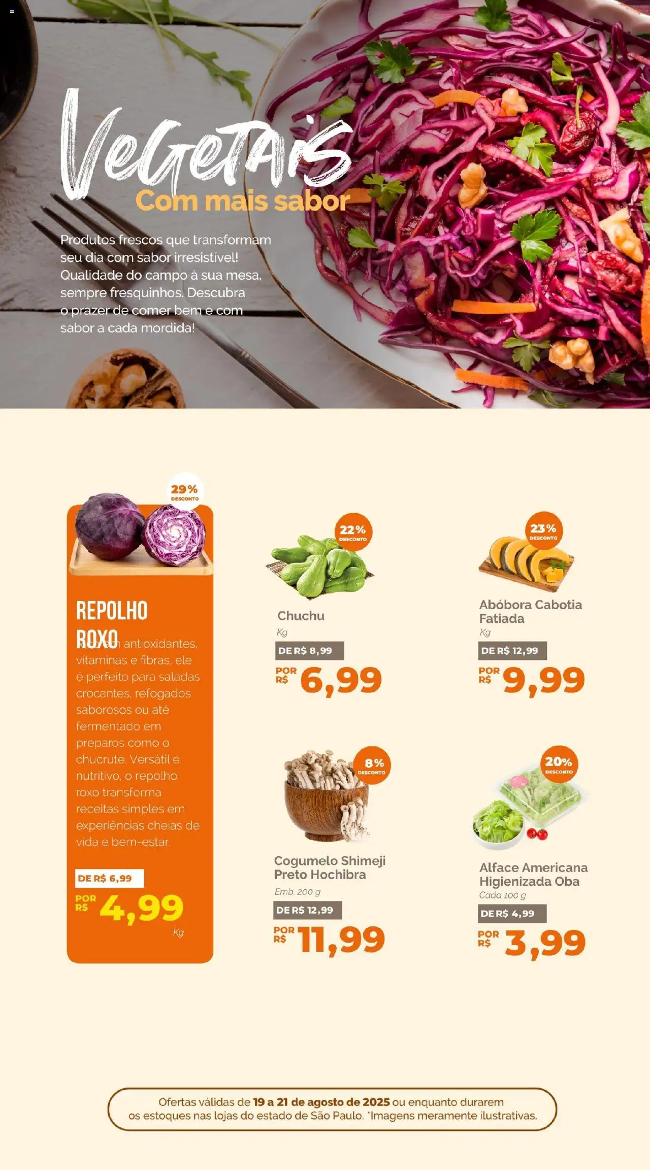 Oba Hortifruti Folheto - válido de 19.08.2025 | Página: 4 | Produtos: Chuchu, Abóbora, Repolho, Alface