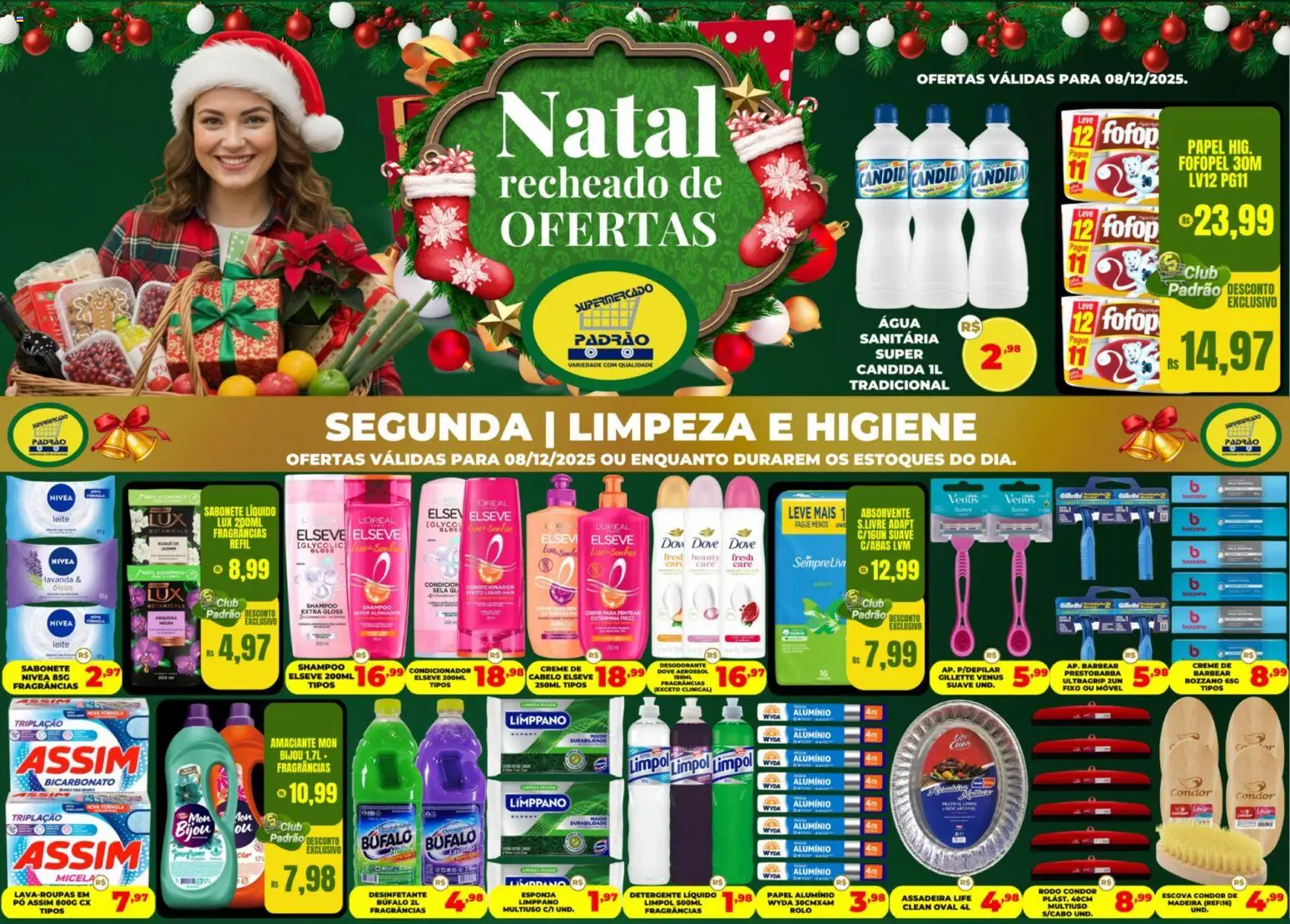 Supermercado Padrão Folheto - válido de 08.12.2025 | Página: 1 | Produtos: Detergente, Dove, Absorvente, Amaciante