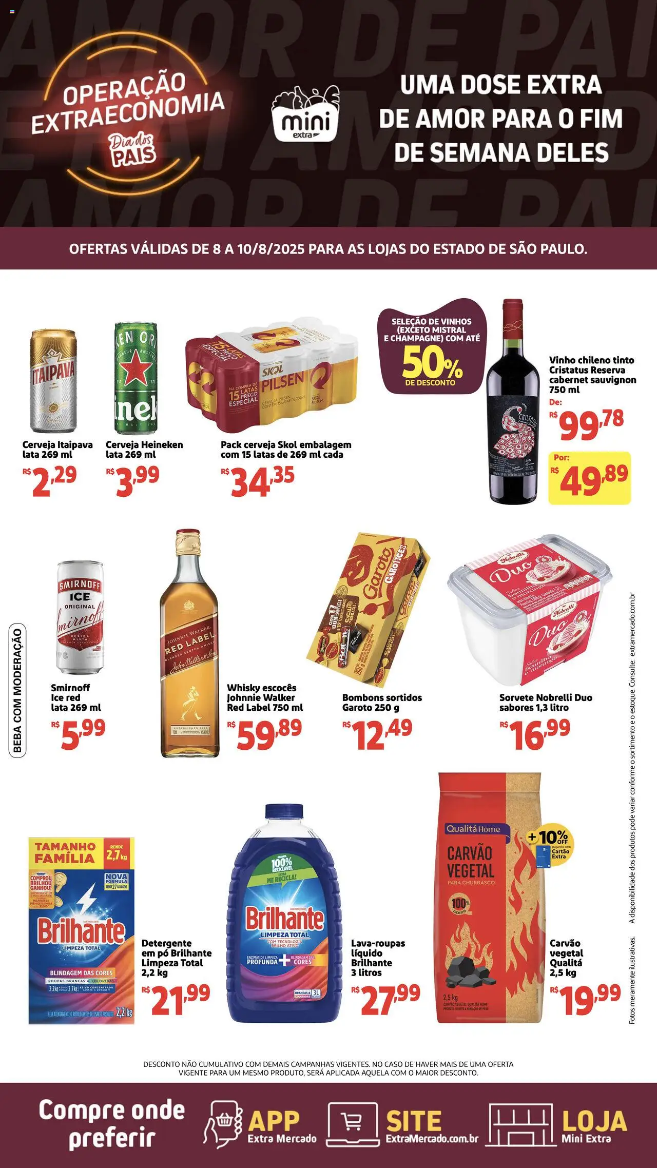 Mini Extra Folheto - válido de 08.08.2025 | Página: 1 | Produtos: Pó, Detergente, Cerveja, Roupas