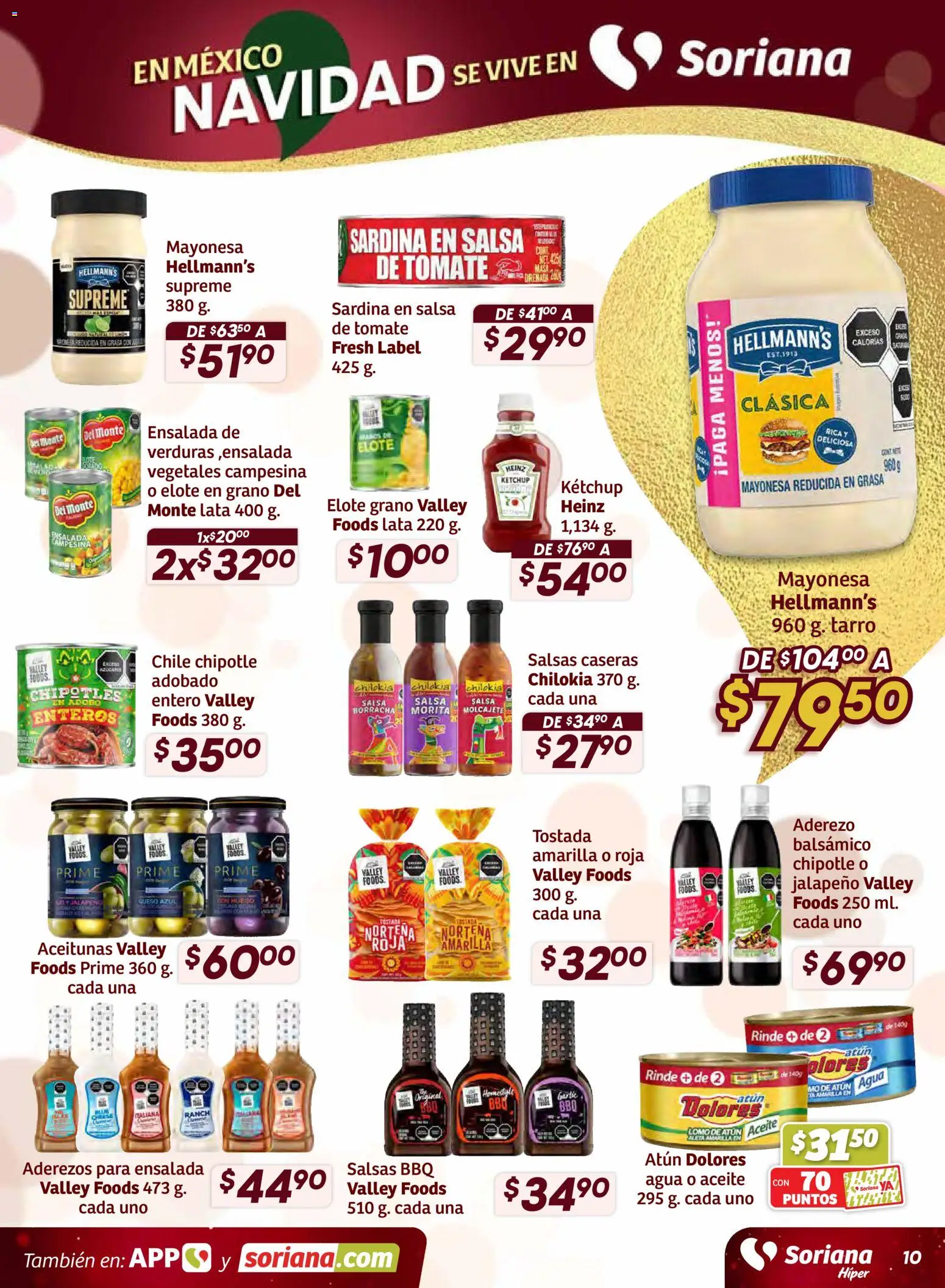 Nuevas ofertas de Soriana válidas en toda la República Mexicana desde el 11.12.2025. ¡Encuentra las mejores ofertas en Soriana - Preciazazaso Híper: Edo Mex, Gro, Hgo, Mor, Pue, Qto, Tlax, Ver! | Página: 10 | Productos: Aderezo, Atún, Agua, Ensalada