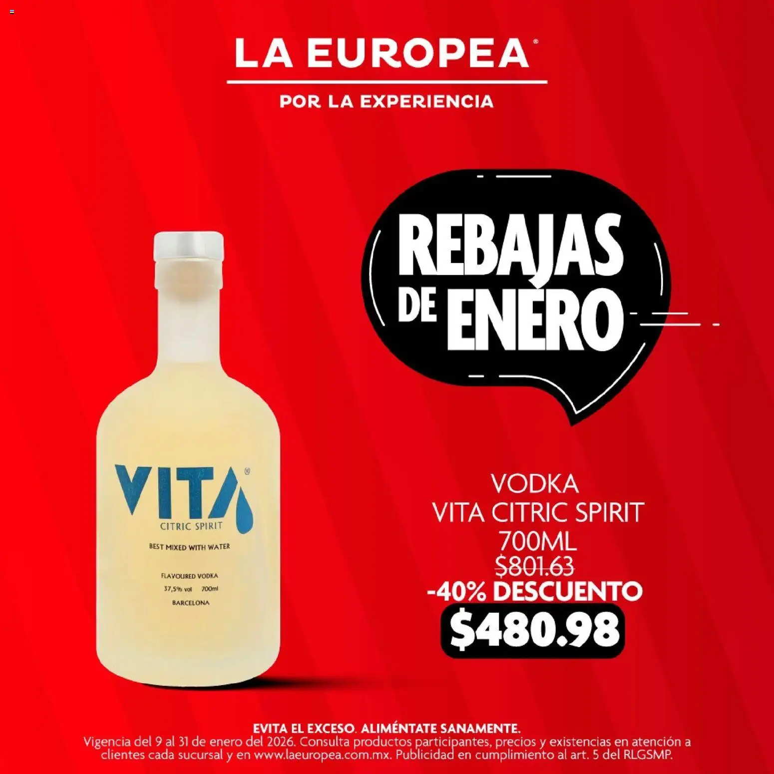 Nuevas ofertas de La Europea válidas en toda la República Mexicana desde el 09.01.2026. ¡Encuentra las mejores ofertas en La Europea catálogo Rebajas de Enero! | Página: 9 | Productos: Vodka