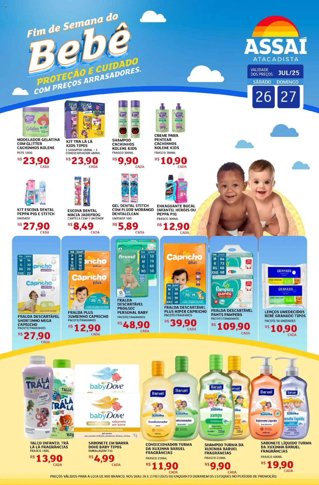 Assaí Atacadista Folheto - válido de 26.07.2025 | Página: 1 | Produtos: Talco, Enxaguante bucal, Sabonete líquido, Gelatina
