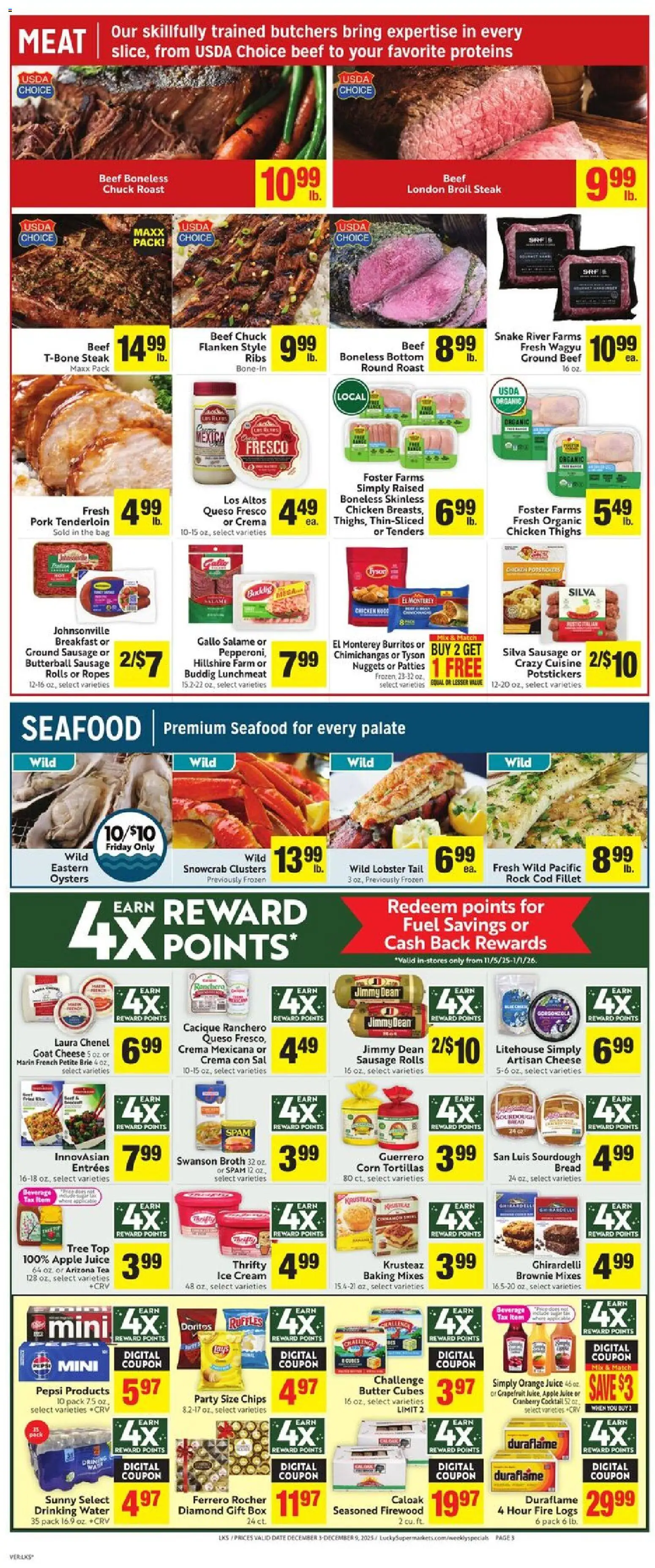 Lucky Supermarkets Weekly - CA - valid from 03.12.2025 | Page: 3 | Products: Butter, Pork, Tea, Bag