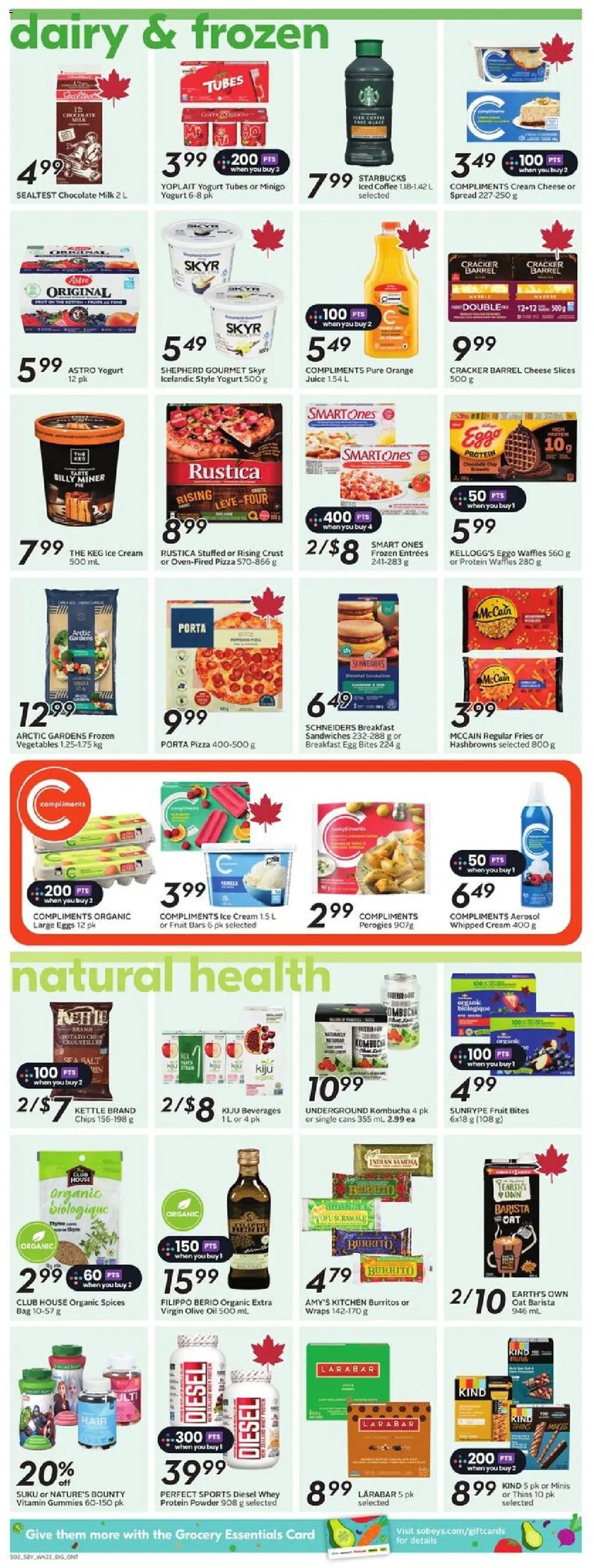 Sobeys flyer valid from 25.09.2025 | Page: 11 | Products: Cheese, Yogurt, Oil, Juice