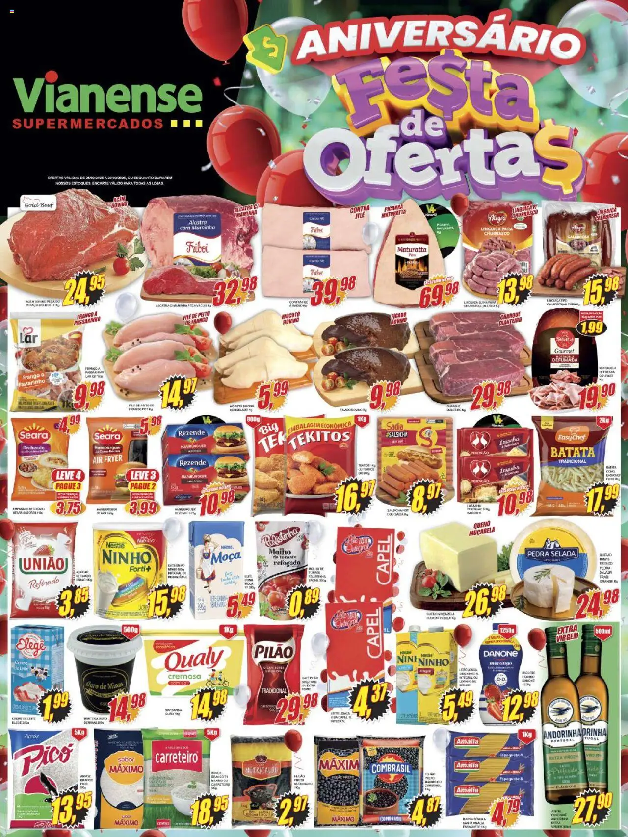 Vianense Folheto - válido de 26.09.2025 | Página: 1 | Produtos: Linguiça, Contra filé, Maminha, Hambúrguer