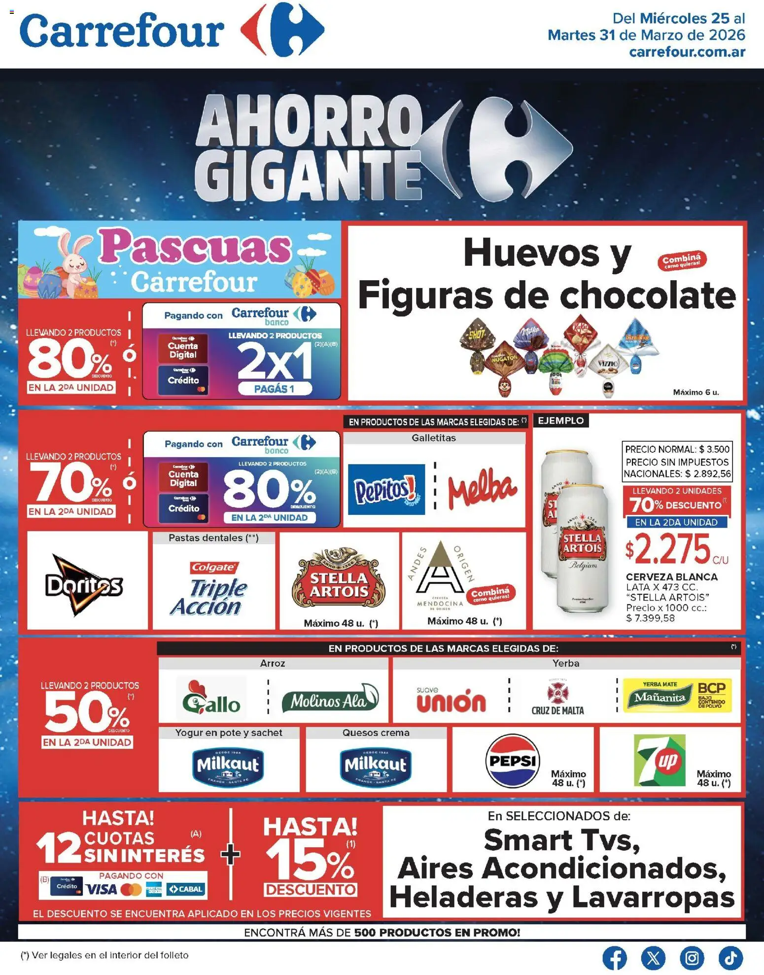 Carrefour - Ofertas AHORRO GIGANTE │ válido desde el 25.03.2026 | Página: 1 | Productos: Lavarropas, Yogur, Chocolate, Crema