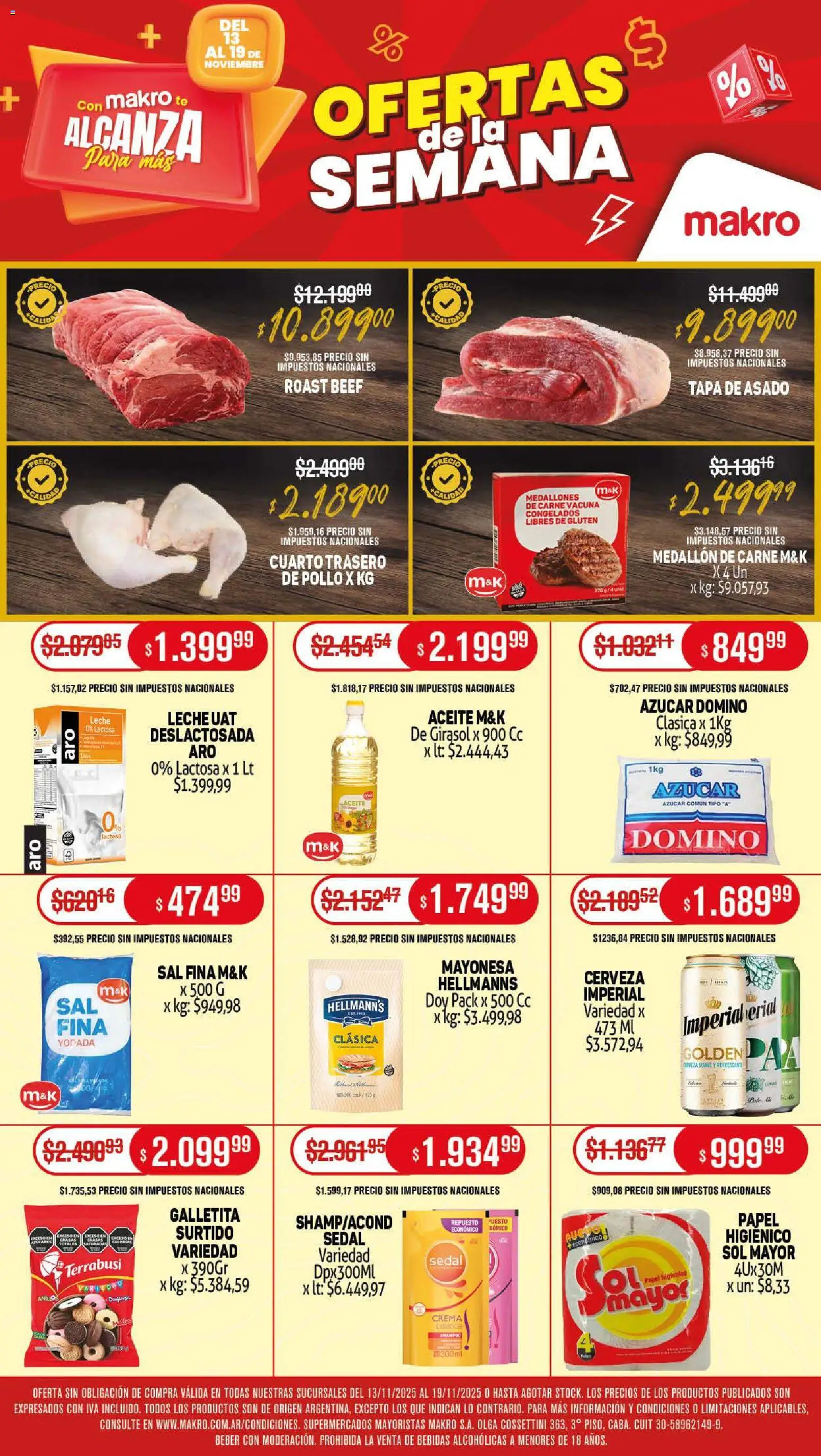 Makro ofertas │ válido desde el 13.11.2025 | Página: 1 | Productos: Aceite, Sal, Leche, Cerveza