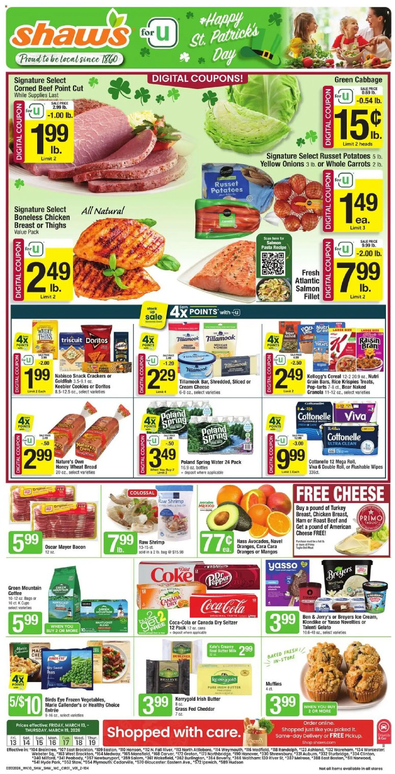 Shaw's Weekly Ad - valid from 13.03.2026 | Page: 1 | Products: Bread, Potatoes, Pepper, Cabbage