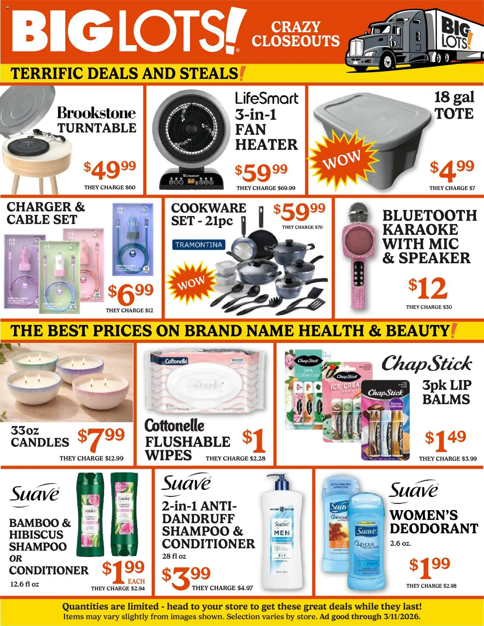 Big Lots Weekly Ad - valid from 07.03.2026 | Page: 2 | Products: Shampoo, Deodorant, Cable, Charger