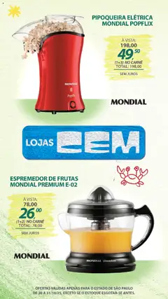 Lojas Cem - Ofertas atuais - Pré-Visualização do folheto da loja Lojas Cem, válido de 20.10.2025 | Página: 85 | Produtos: Espremedor, Espremedor de frutas, Pipoqueira, Carne