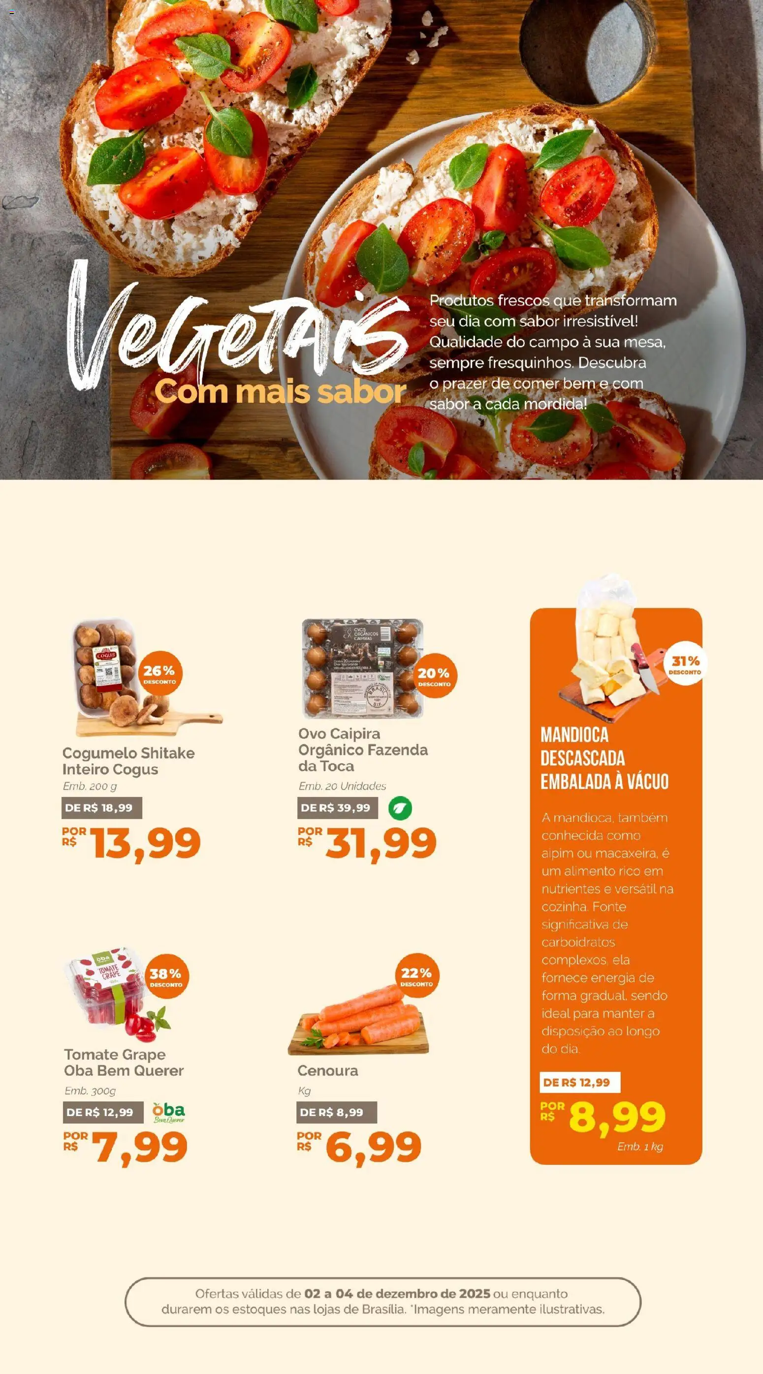 Oba Hortifruti Folheto - válido de 02.12.2025 | Página: 4 | Produtos: Aipim, Mandioca, Ovos, Cenoura
