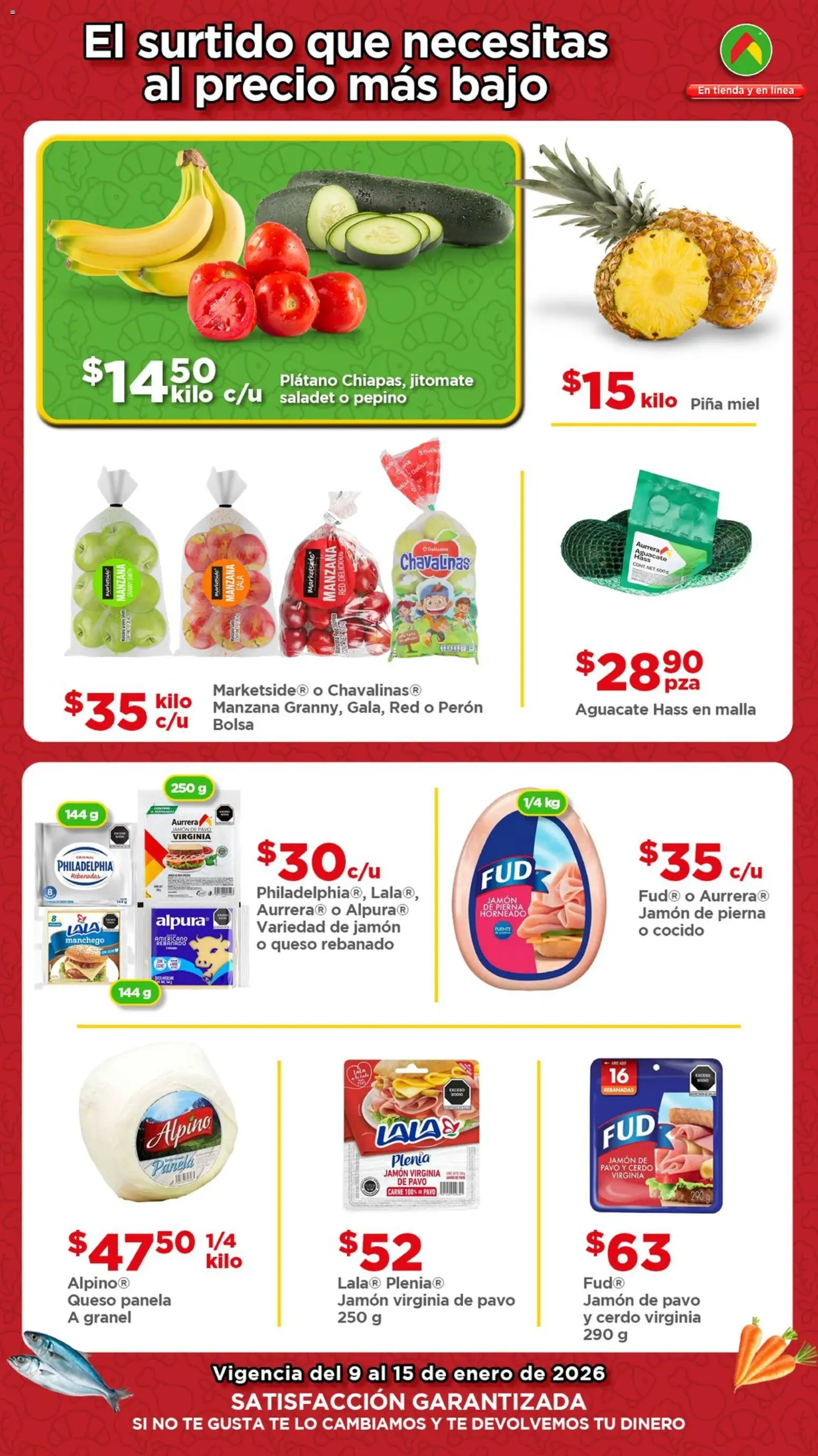 Nuevas ofertas de Bodega Aurrerá válidas en toda la República Mexicana desde el 09.01.2026. ¡Encuentra las mejores ofertas en Bodega Aurrerá folleto Ofertas! | Página: 2 | Productos: Plátano, Manzana, Aguacate, Jamón