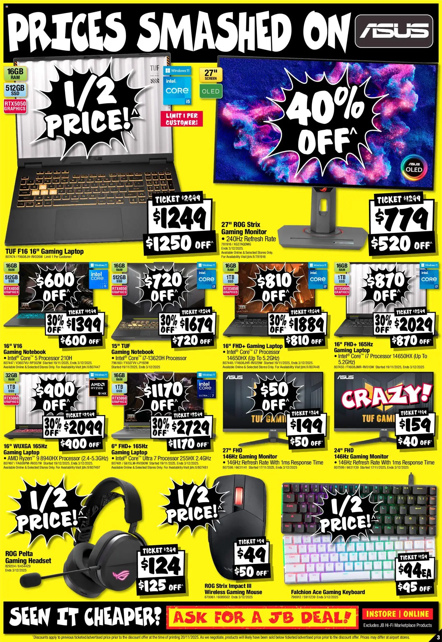 JB Hi-Fi catalogue - valid from 28.11.2025 | Page: 3 | Products: Monitor, Mouse, Keyboard, Laptop