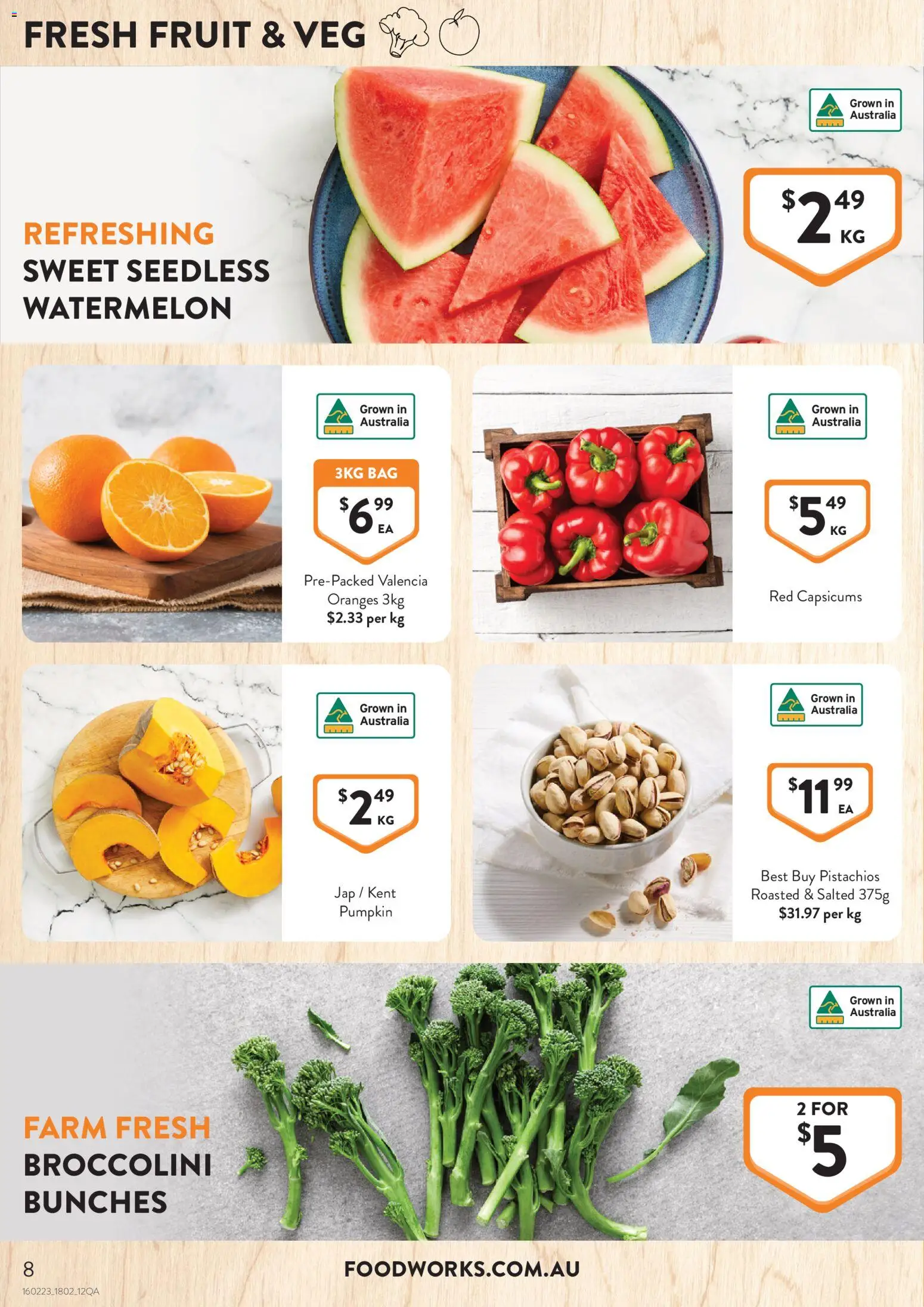 Foodworks catalogue - valid from 18.02.2026 | Page: 8 | Products: Oranges, Pumpkin, Watermelon, Bag