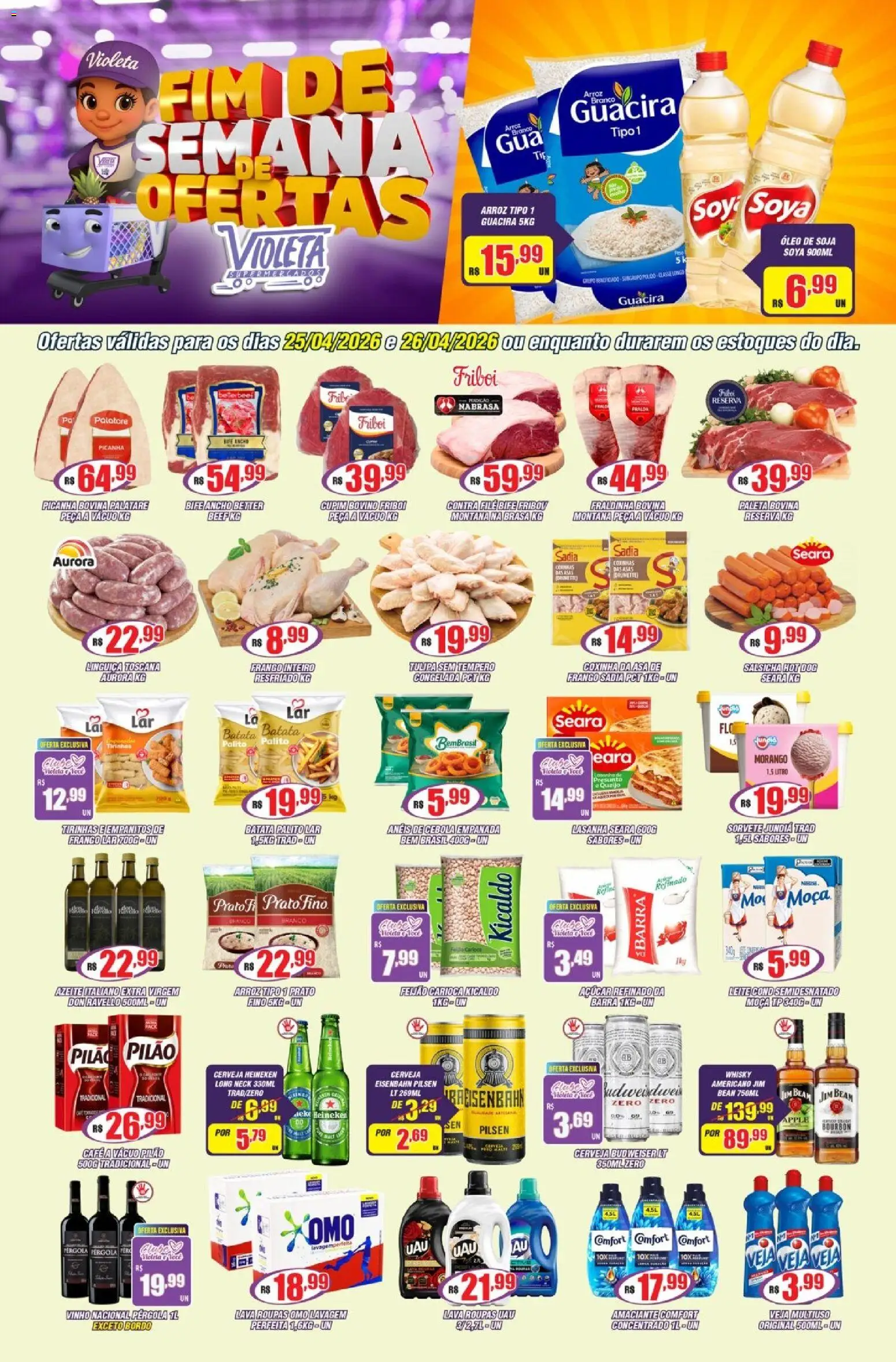Violeta Supermercados Folheto - válido de 25.04.2026 | Página: 1 | Produtos: Cerveja, Roupas, Frango, Soja