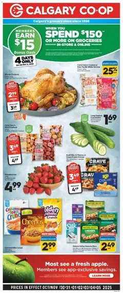 Preview of Calgary Co-op weekly flyer / circulaire from shop Calgary Co-op valid from 30.10.2025 | Page: 1 | Products: Pasta, Box, Cheese, Chocolate