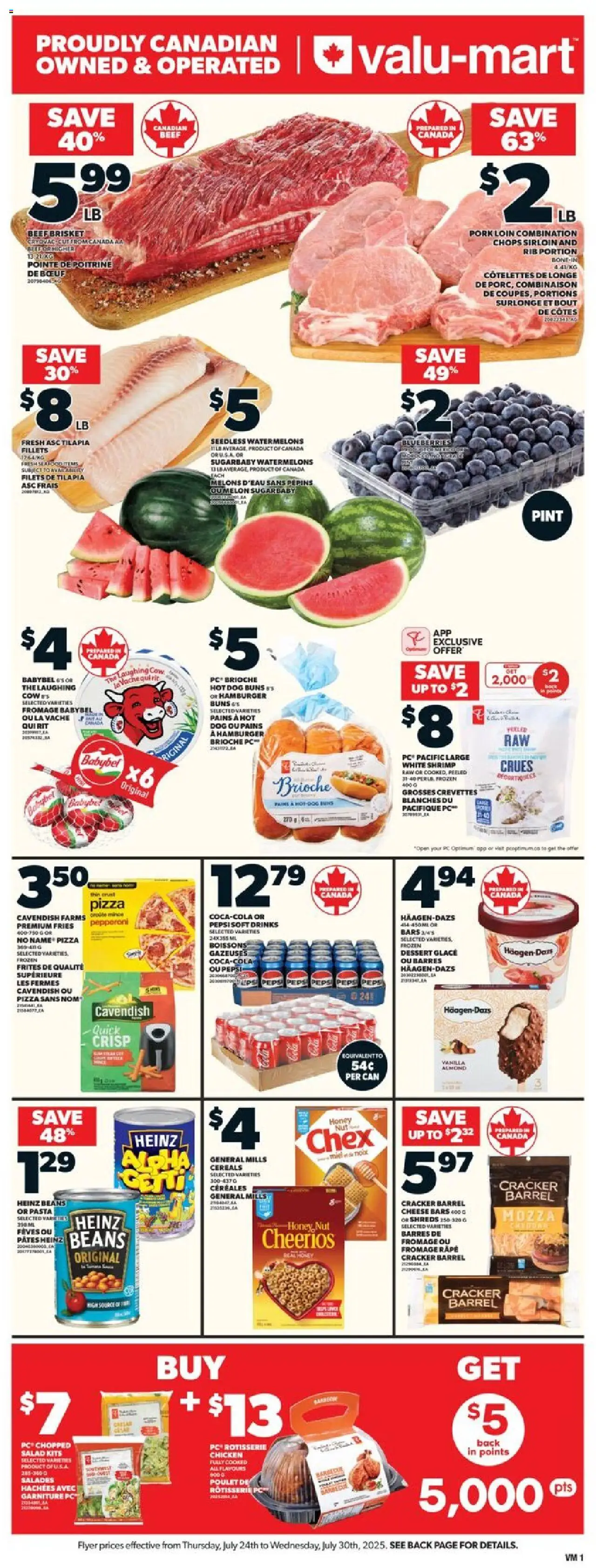 Valu Mart flyer valid from 24.07.2025 | Page: 1 | Products: Beef, Pasta, Chicken, Pork