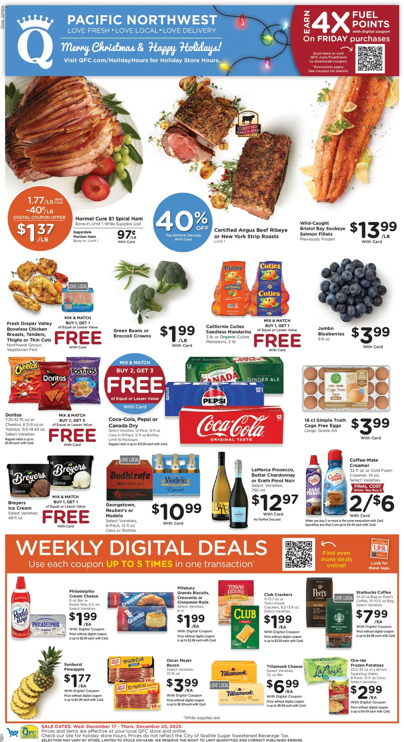QFC Weekly Ad - valid from 17.12.2025 | Page: 1 | Products: Cheese, Chocolate, Ham, Blueberries