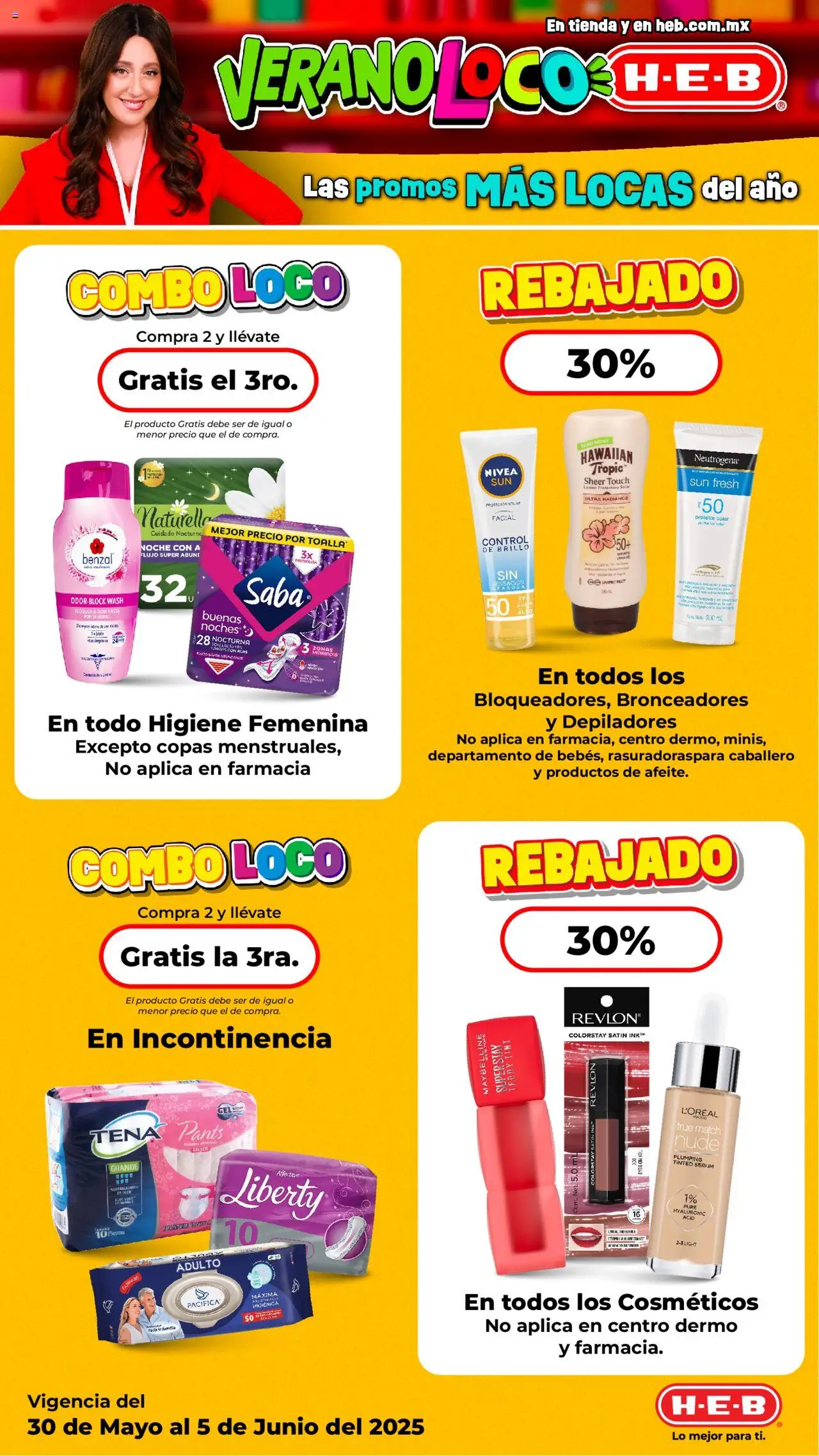 Nuevas ofertas de H-E-B válidas en toda la República Mexicana desde el 30.05.2025. ¡Encuentra las mejores ofertas en H-E-B folleto Verano Loco ! | Página: 5 | Productos: Toallitas húmedas, Toallas, Pants, Protector solar