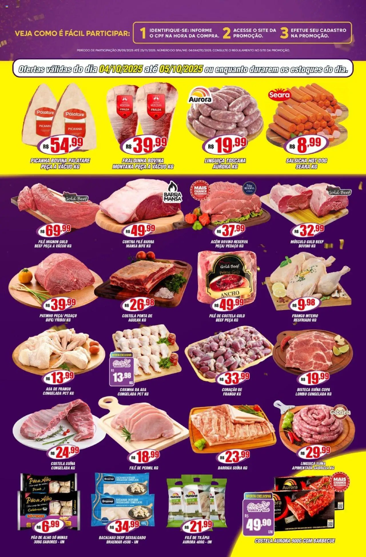 Violeta Supermercados Folheto - válido de 04.10.2025 | Página: 3 | Produtos: Grill, Pao de alho, Filé mignon, Tilápia