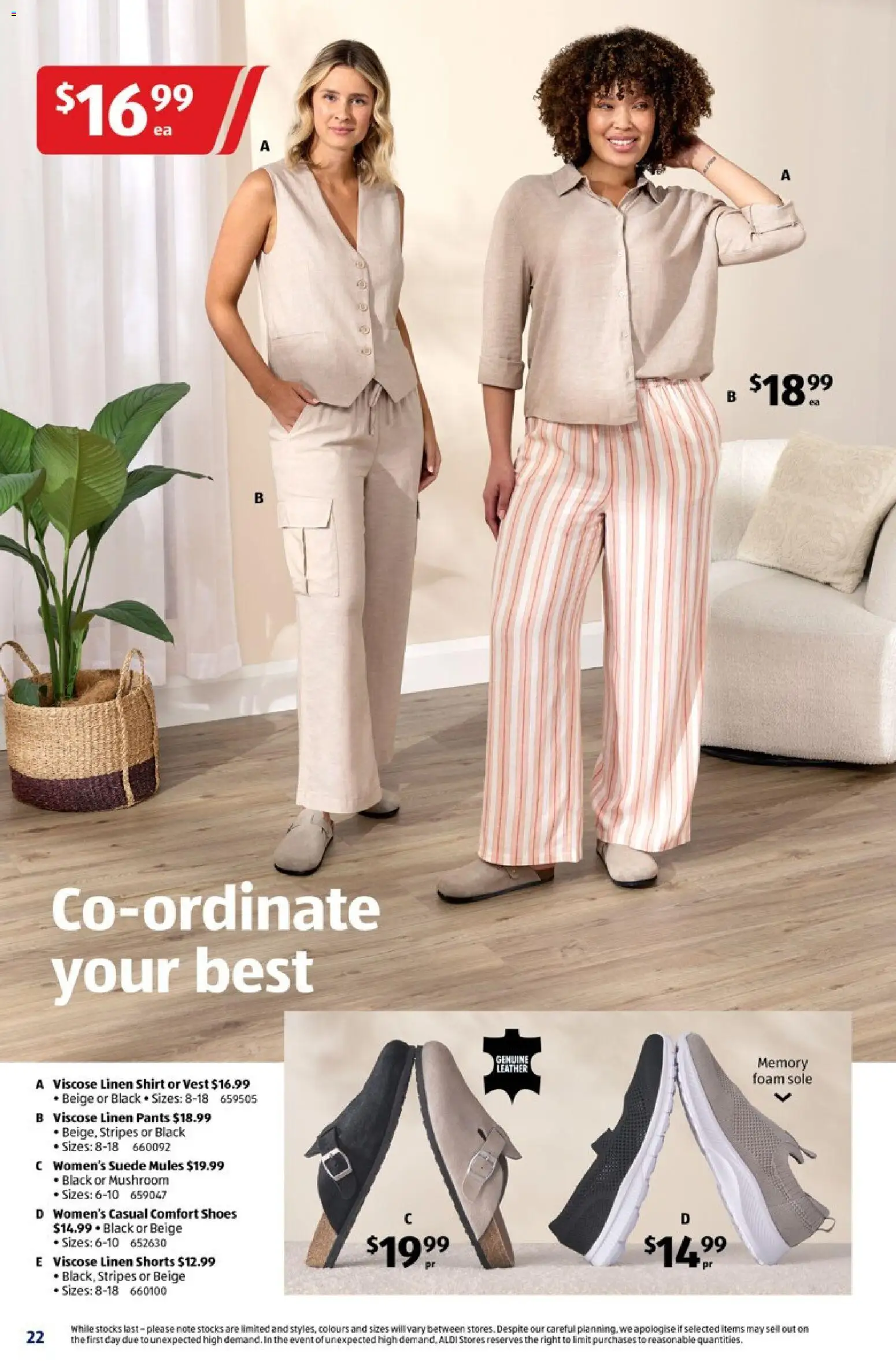 Aldi catalogue - valid from 29.10.2025 | Page: 22 | Products: Linen, Mules, Pants, Shorts