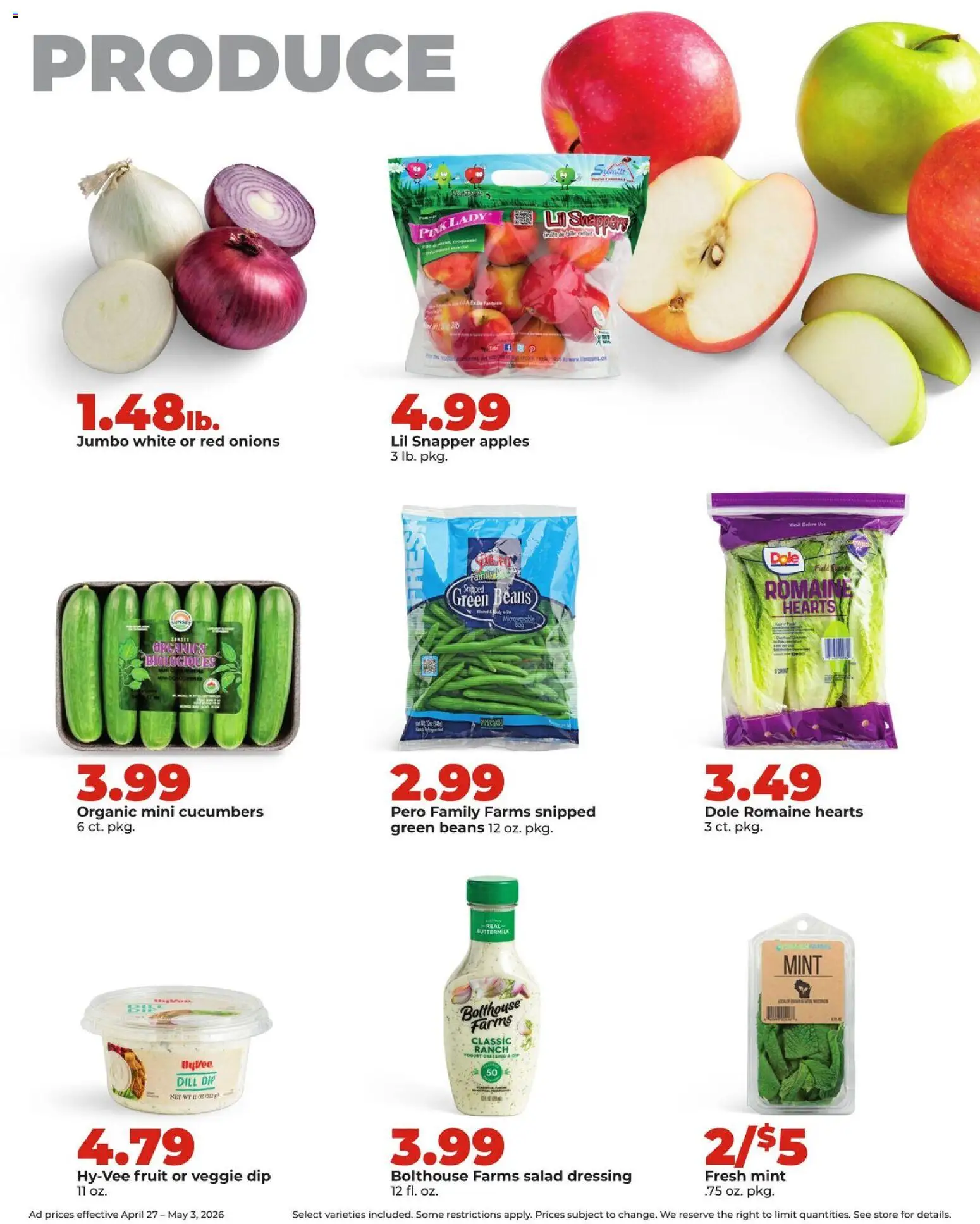 HyVee Weekly Ad - valid from 27.04.2026 | Page: 11 | Products: Romaine, Apples, Cucumbers, Salad