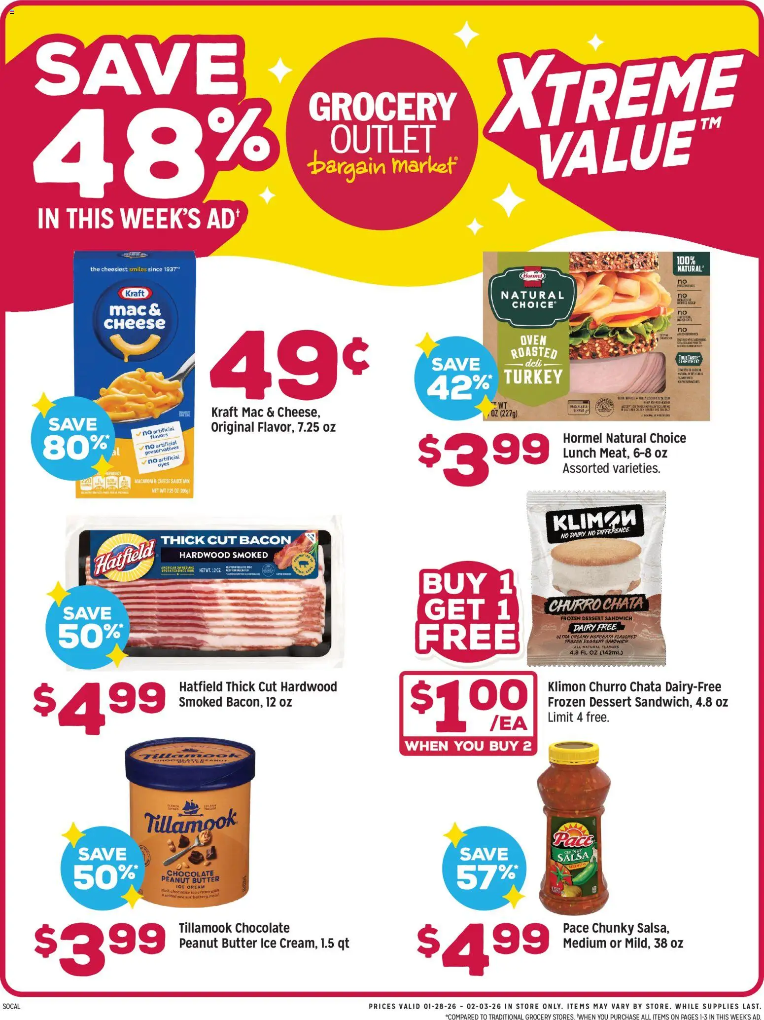 Grocery Outlet Weekly Ad - CA - valid from 28.01.2026 | Page: 1 | Products: Cheese, Ice cream, Sauce, Oven