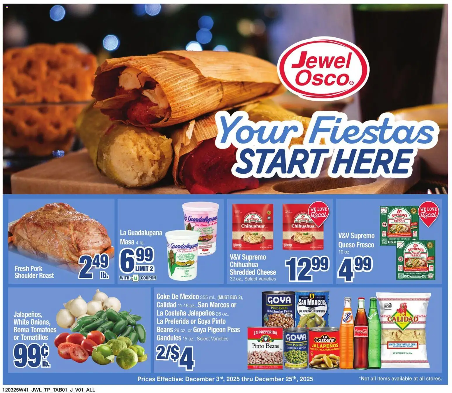 Jewel Osco Fiesta Ad - valid from 03.12.2025 | Page: 1 | Products: Corn, Peppers, Jalapeno peppers, Pork