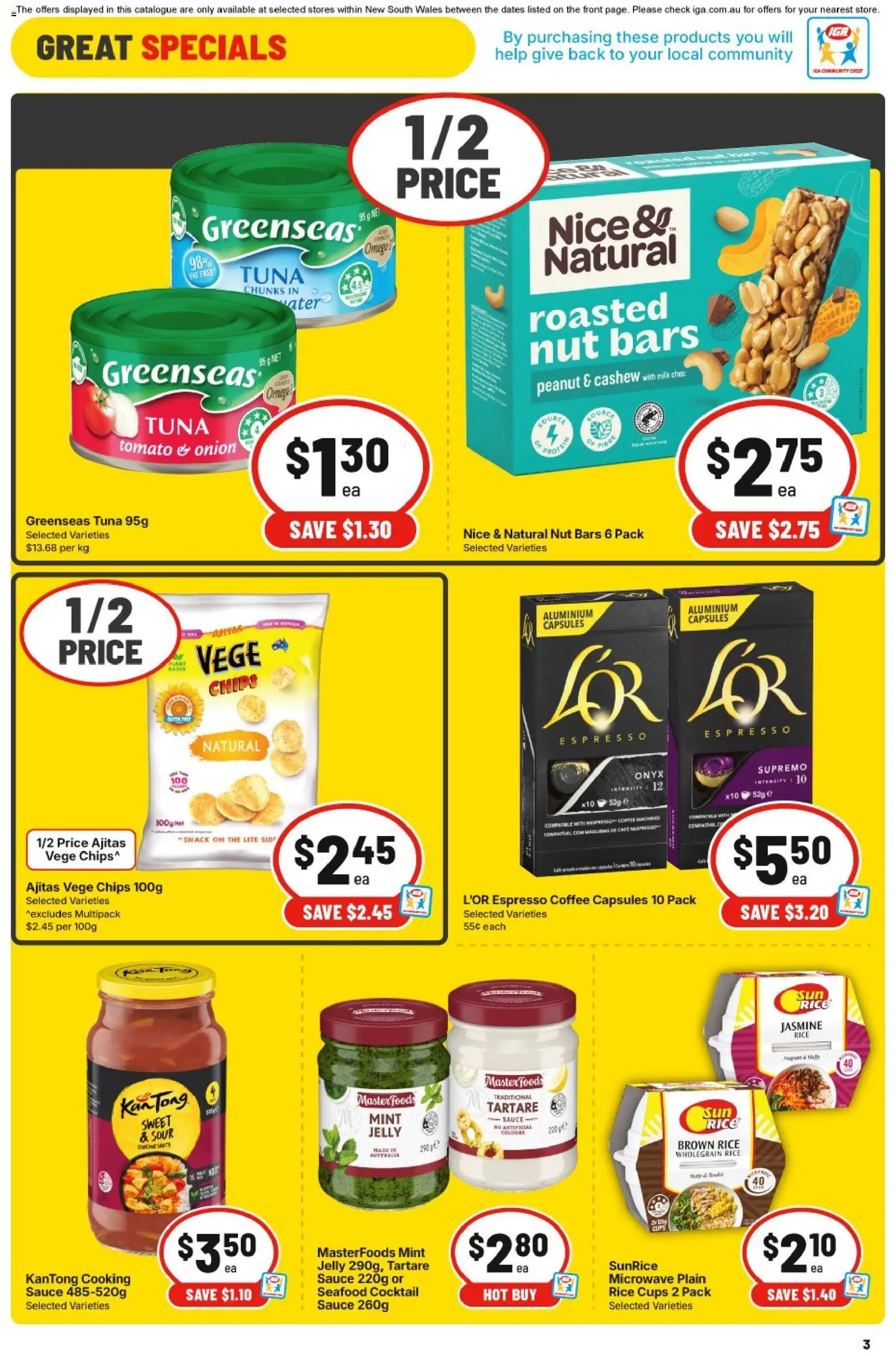 IGA catalogue - valid from 11.03.2026 | Page: 5 | Products: Milk, Rice, Chips, Seafood