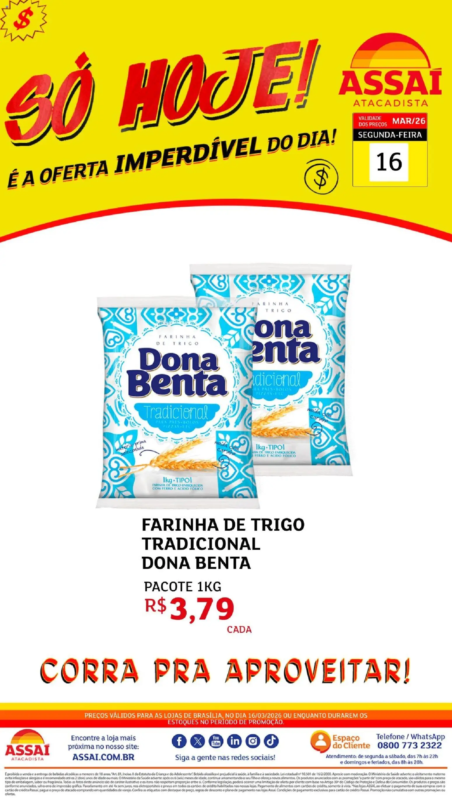 Assaí Atacadista Folheto - válido de 16.03.2026 | Página: 1 | Produtos: Pneus, Base, Bebida, Telefone
