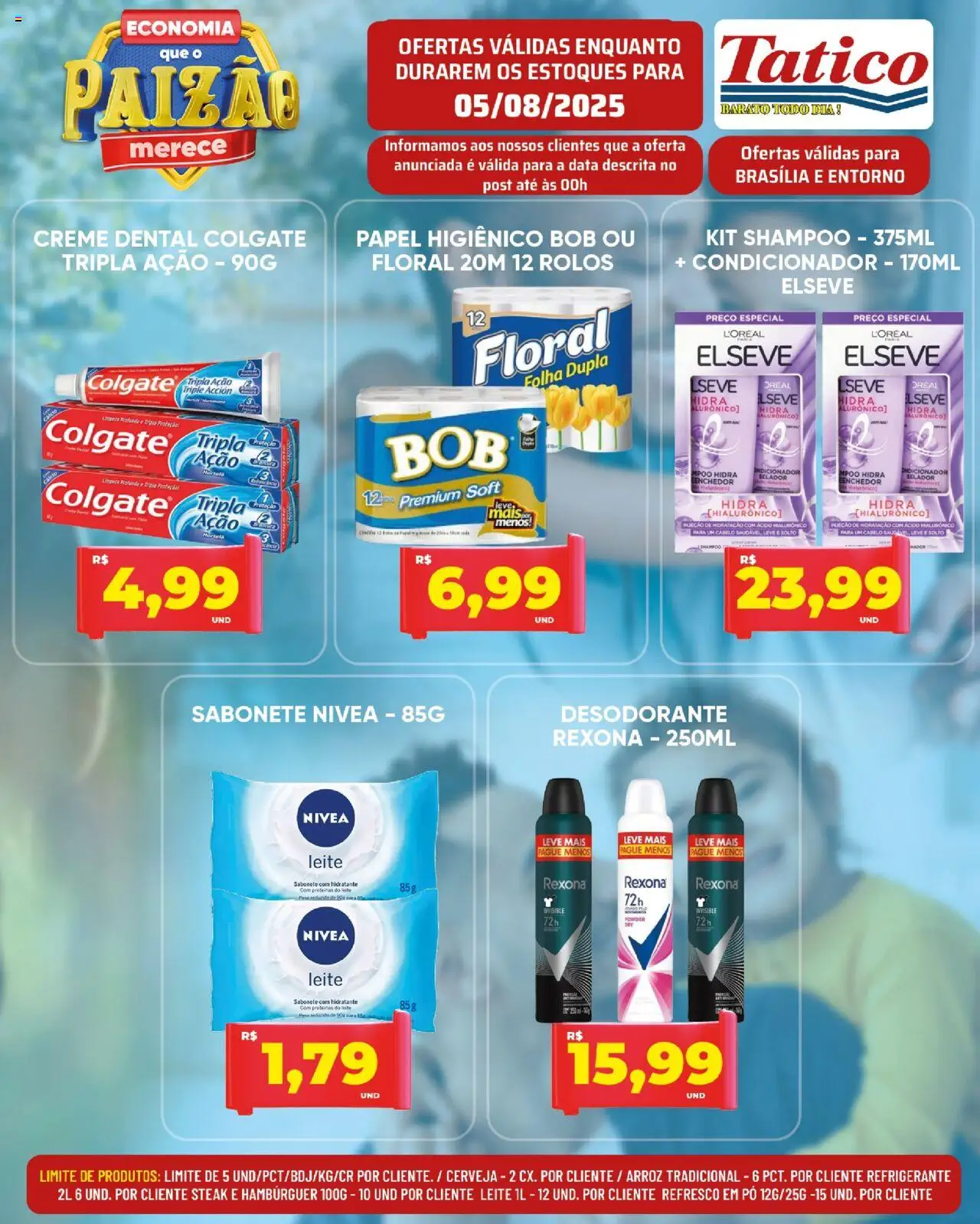 Tatico Folheto - válido de 05.08.2025 | Página: 14 | Produtos: Desodorante, Leite, Hambúrguer, Papel higiênico