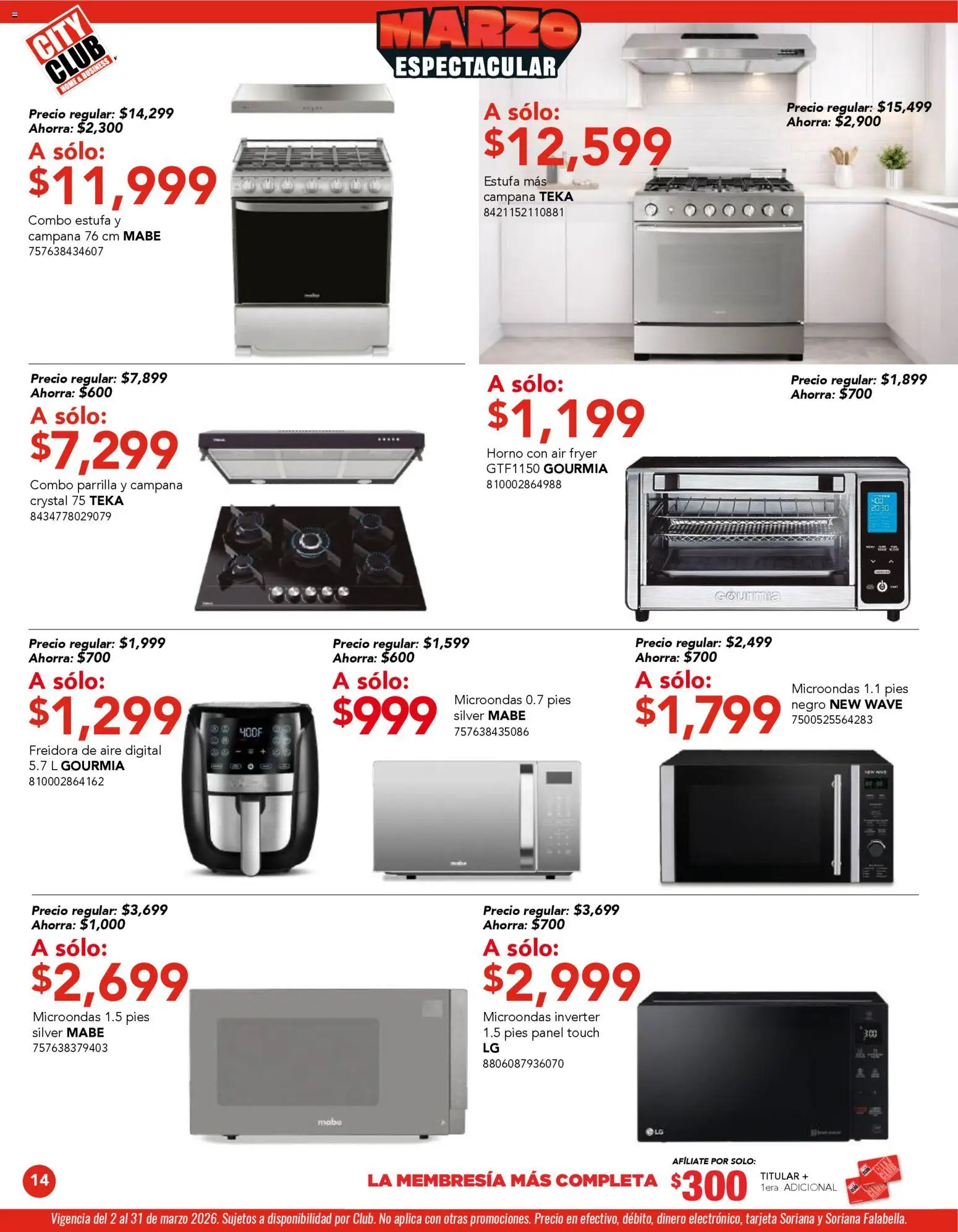 Nuevas ofertas de City Club válidas en toda la República Mexicana desde el 02.03.2026. ¡Encuentra las mejores ofertas en City Club catálogo! | Página: 14 | Productos: Horno, Microondas, Parrilla, Campana