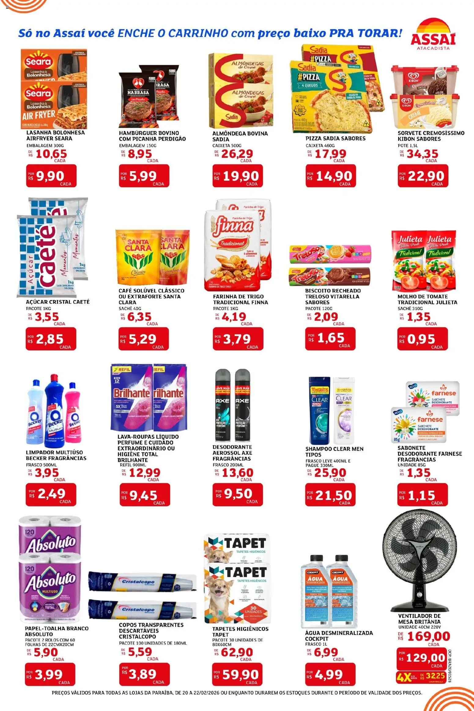Assaí Atacadista Folheto - válido de 20.02.2026 | Página: 2 | Produtos: Farinha de trigo, Carne, Sabonete, Copos