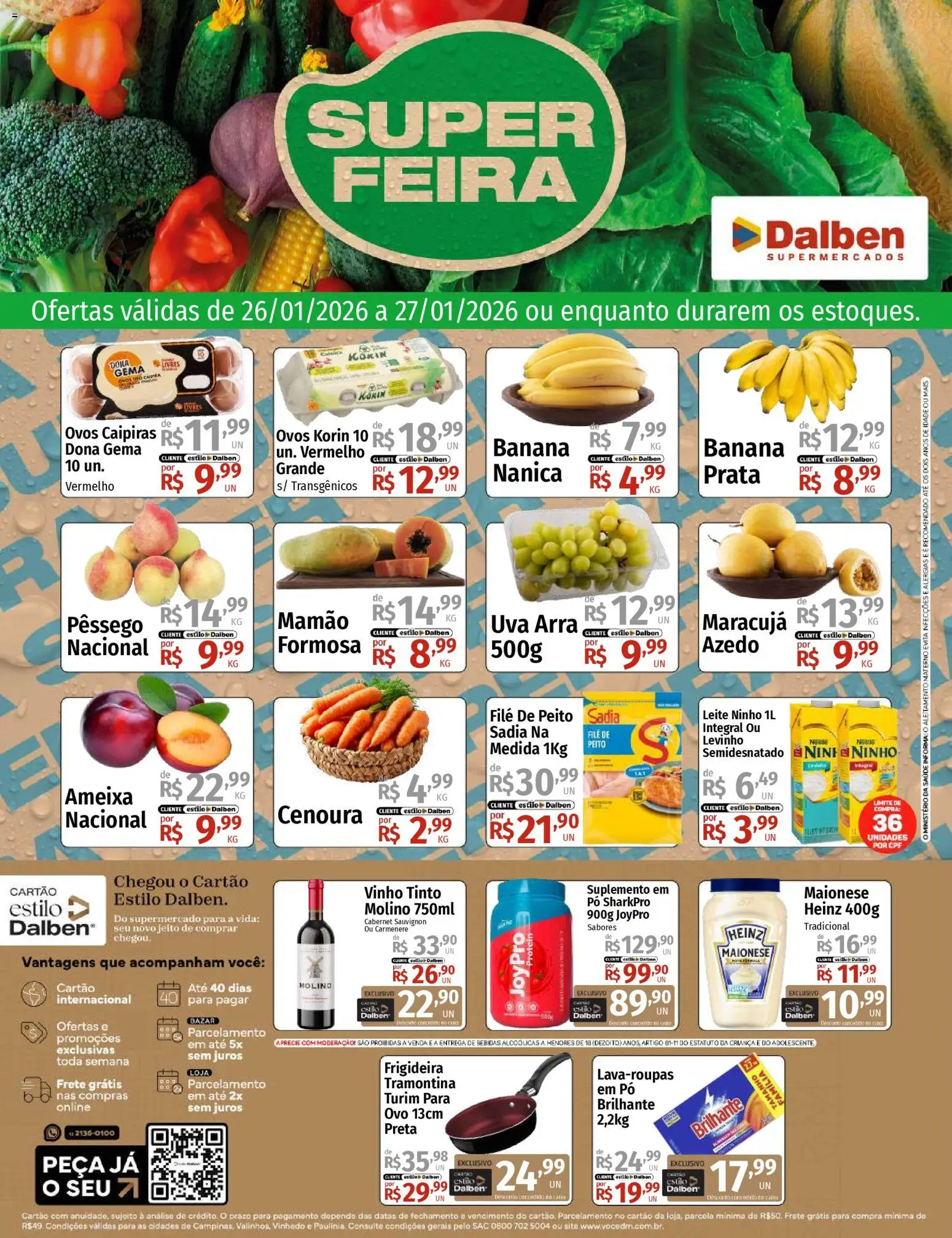 Supermercado Dalben Folheto - válido de 26.01.2026 | Página: 1 | Produtos: Pó, Ovos, Mamão, Maionese