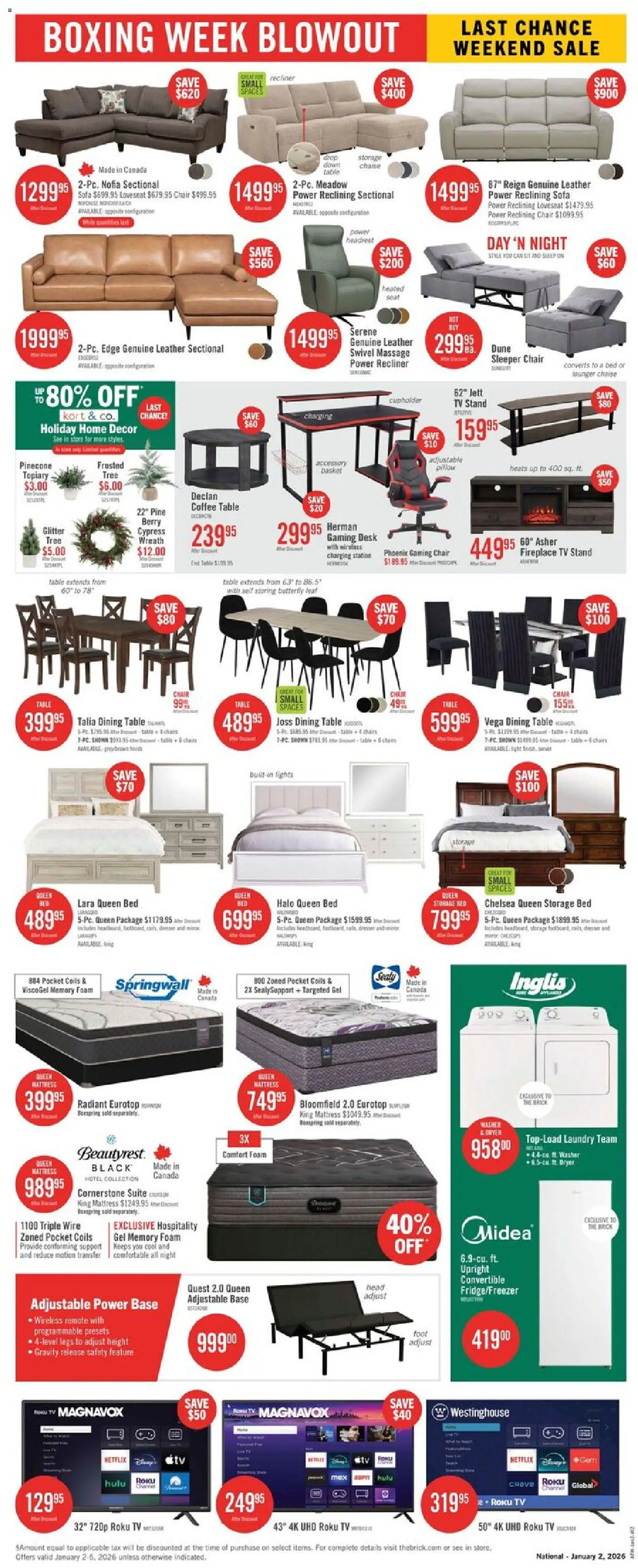The Brick flyer valid from 30.12.2025 | Page: 2 | Products: Tv, Table, Chair, Basket