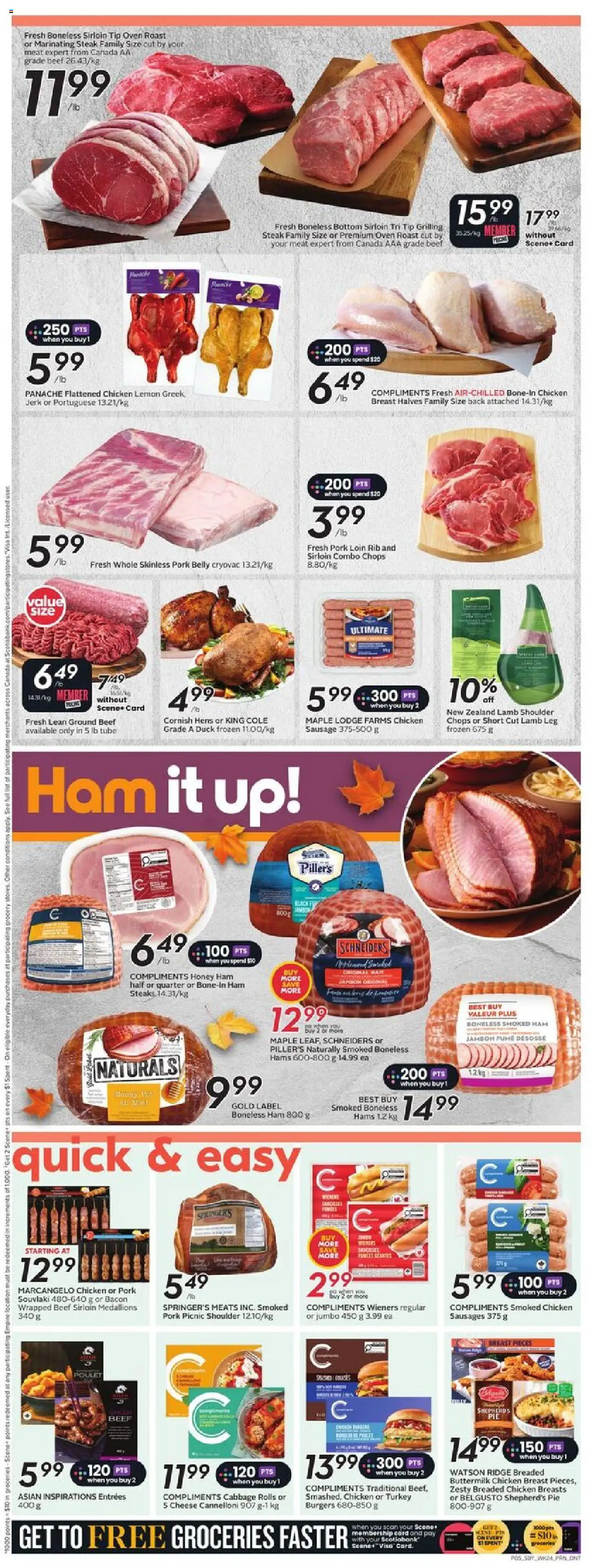 Sobeys flyer valid from 09.10.2025 | Page: 8 | Products: Oven, Cheese, Ham, Beer