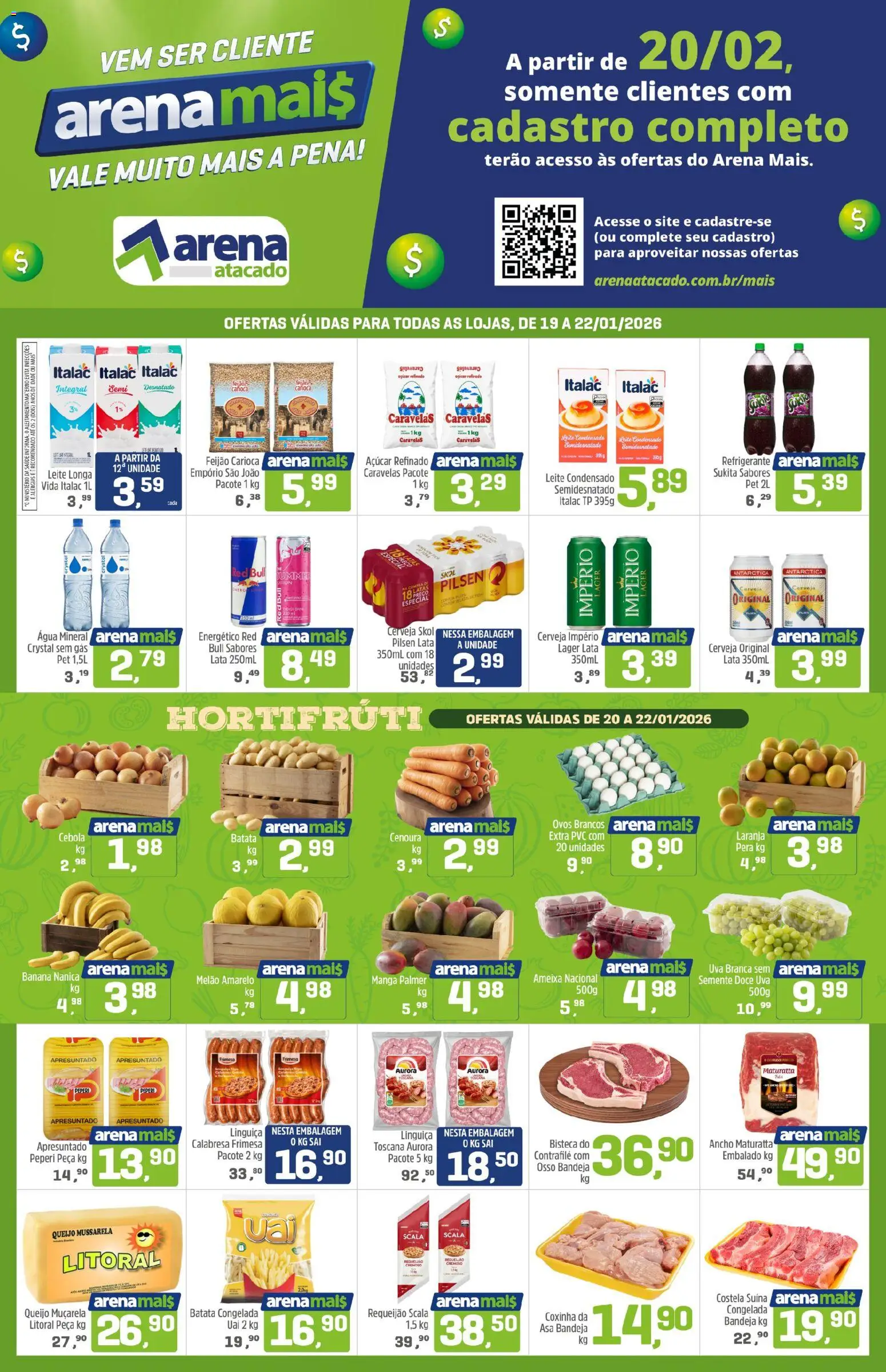 Arena Atacado Folheto - válido de 19.01.2026 | Página: 1 | Produtos: Leite, Cerveja, Água mineral, Refrigerante