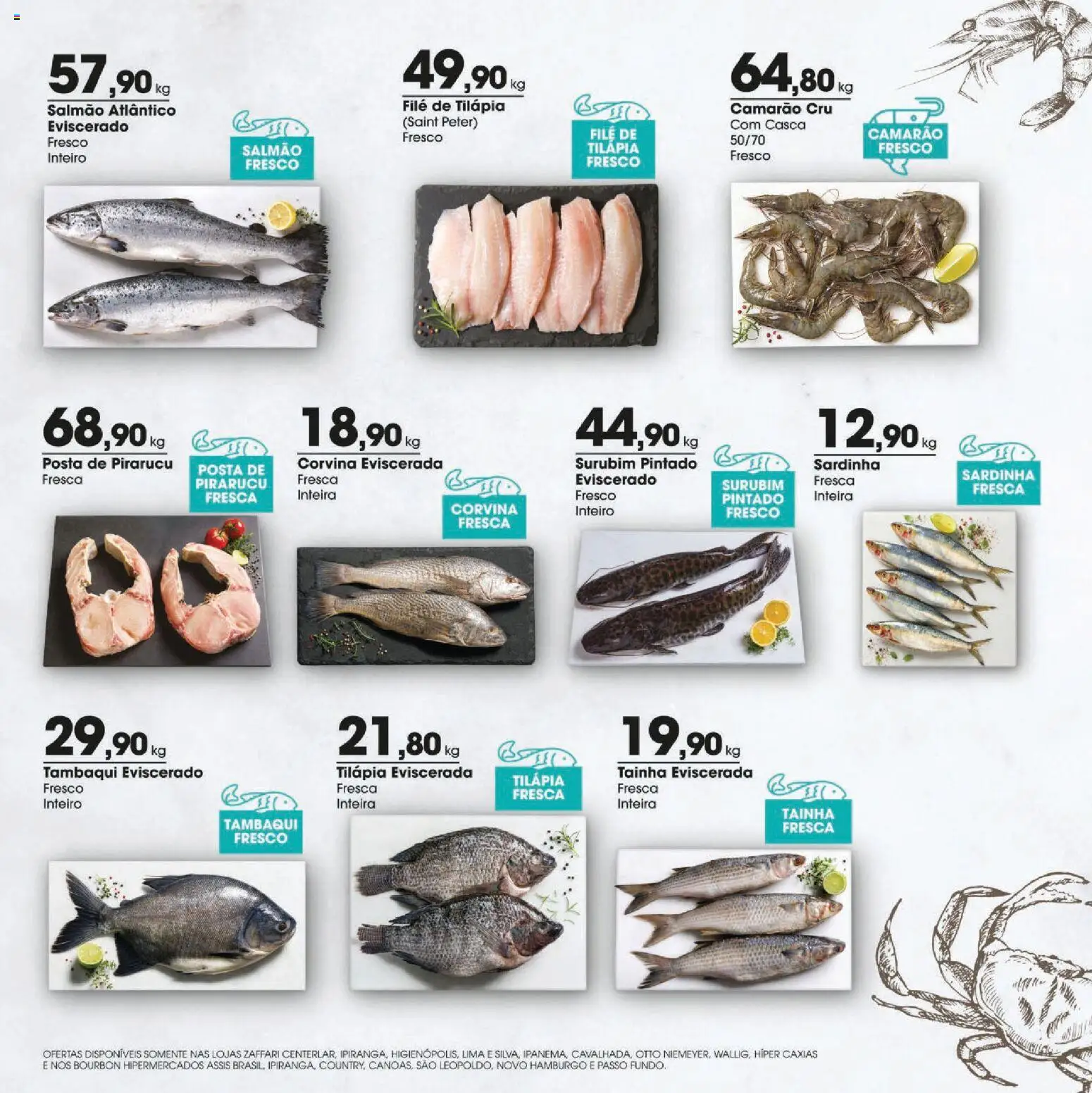 Zaffari Folheto - válido de 26.03.2026 | Página: 3 | Produtos: Salmão, Camarão, Tilápia, Sardinha